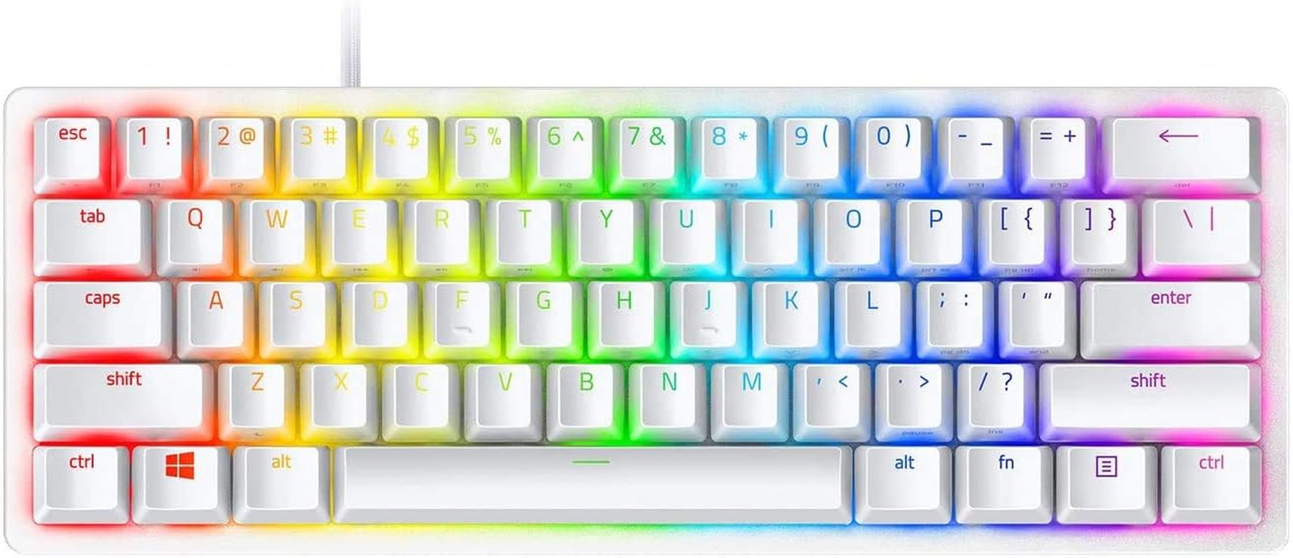 Huntsman Mini 60% Gaming Keyboard: Fast Keyboard Switches - Clicky Optical Switches - Chroma RGB Lighting - PBT Keycaps - Onboard Memory - Snap Tap - White