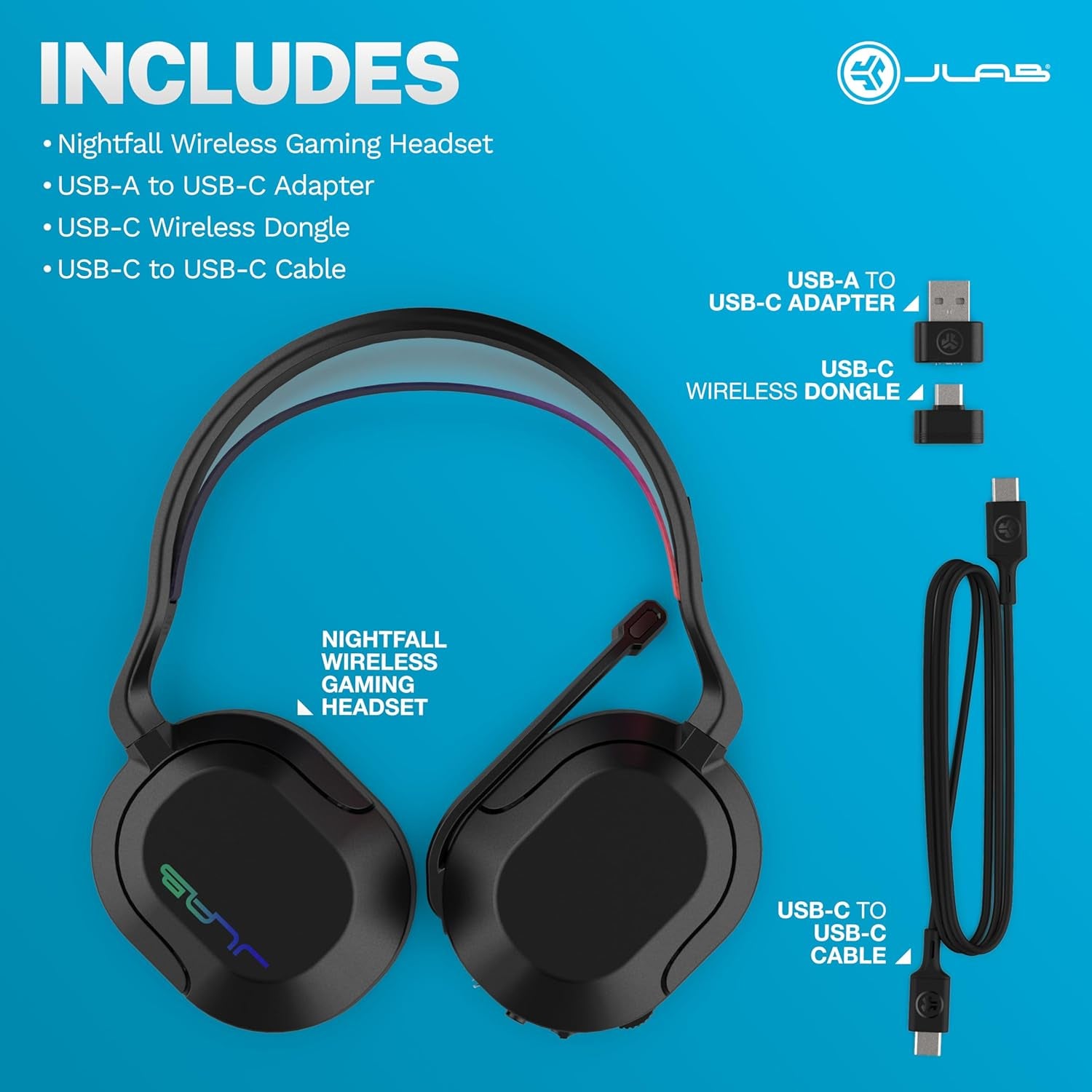 Nightfall Wireless Gaming Headset, All-Night Comfort, 50Mm Drivers and Sound Isolating Inner Shelf, Flip-To-Mute Rotating Mic, Dual Wireless Connections, Customization Options with the Lab App
