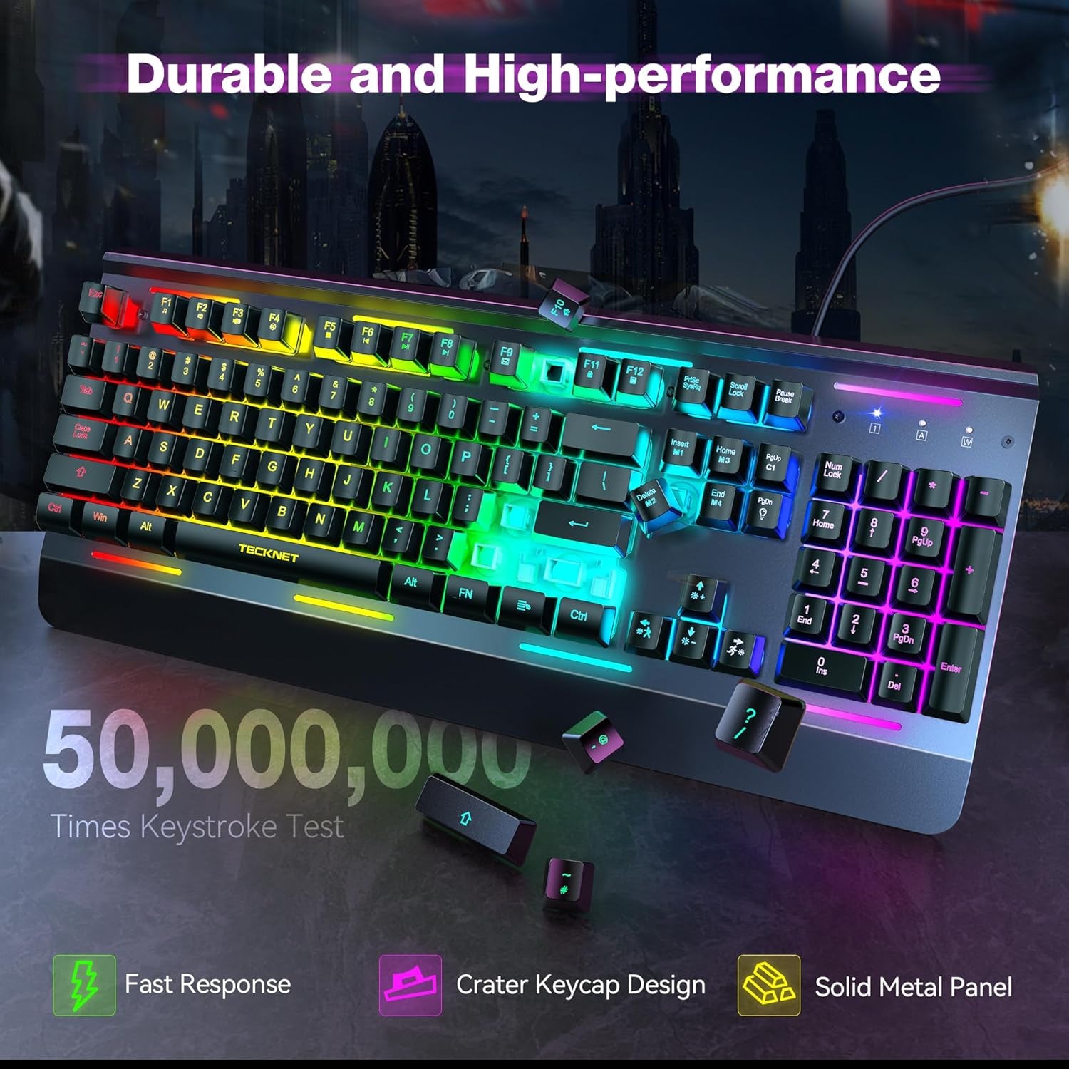 Gaming Keyboard, USB Wired Computer Keyboard, 15-Zone RGB Illumination, IP32 Water Resistance, 25 Anti-Ghosting Keys, All-Metal Panel (Whisper Quiet Gaming Switch)