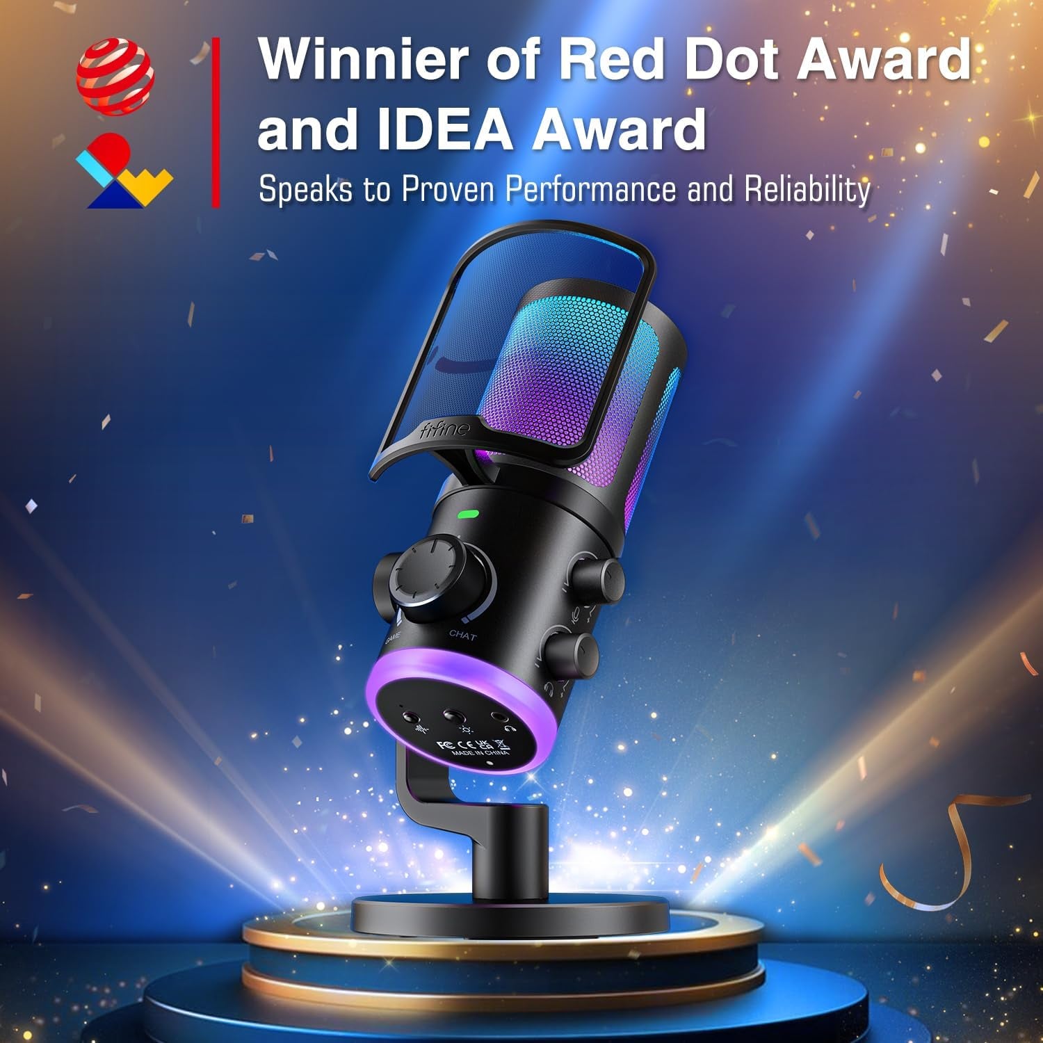 Gaming PC Microphone, USB Streaming Microphone with Game Chat Balance, Computer Condenser Desktop RGB Mic with Mute Button, Noise Cancellation for Podcast/Twitch/Discord-Ampligame AM6