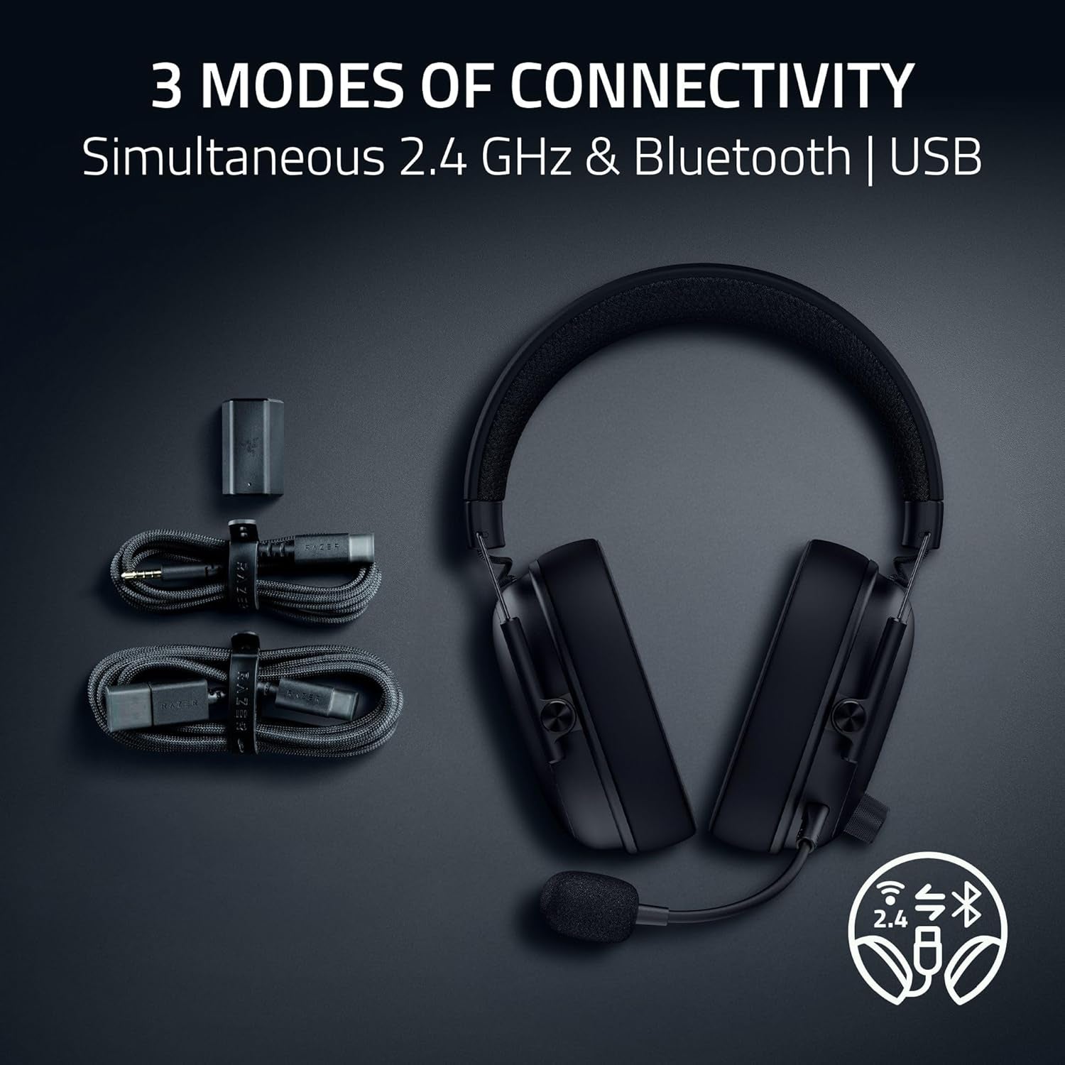 Blackshark V3 Wireless Gaming Headset for PC: 50Mm Drivers - Super Wideband Mic - 2.4 Ghz, Bluetooth, USB - Works with Mac, PS5, Nintendo Switch, Smartphone - 70 Hr Battery - Black