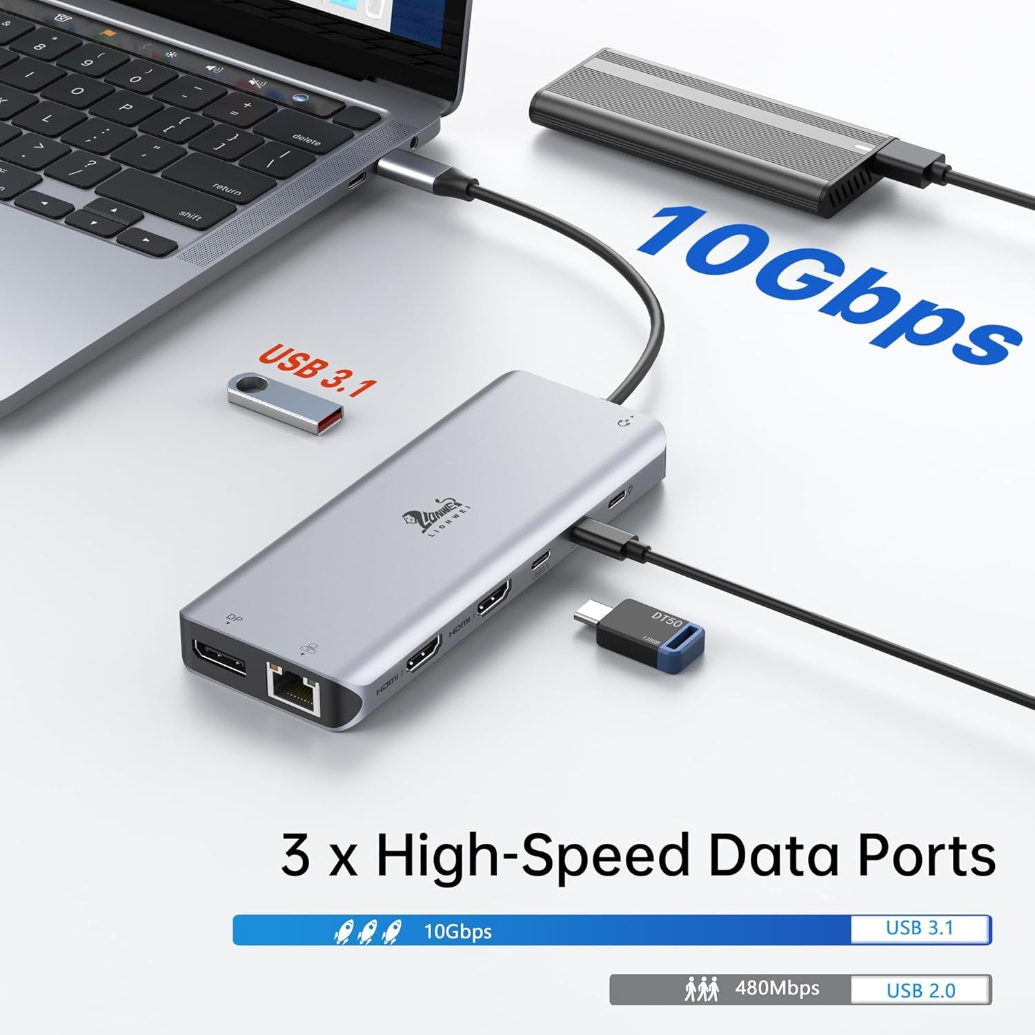 Laptop Docking Station 13 in 1 - Dual Hdmi+Displayport+10Gbps, 6 USB C/A, 100W PD, Ethernet, SD/TF, Audio, USB C Hub for Macbook/Dell/Hp/Surface