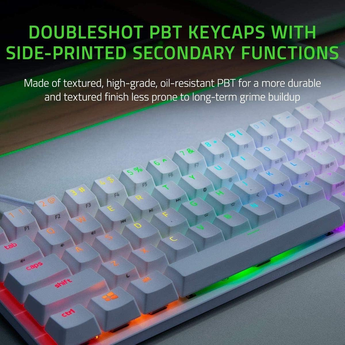 Huntsman Mini 60% Gaming Keyboard: Fast Keyboard Switches - Clicky Optical Switches - Chroma RGB Lighting - PBT Keycaps - Onboard Memory - Snap Tap - White