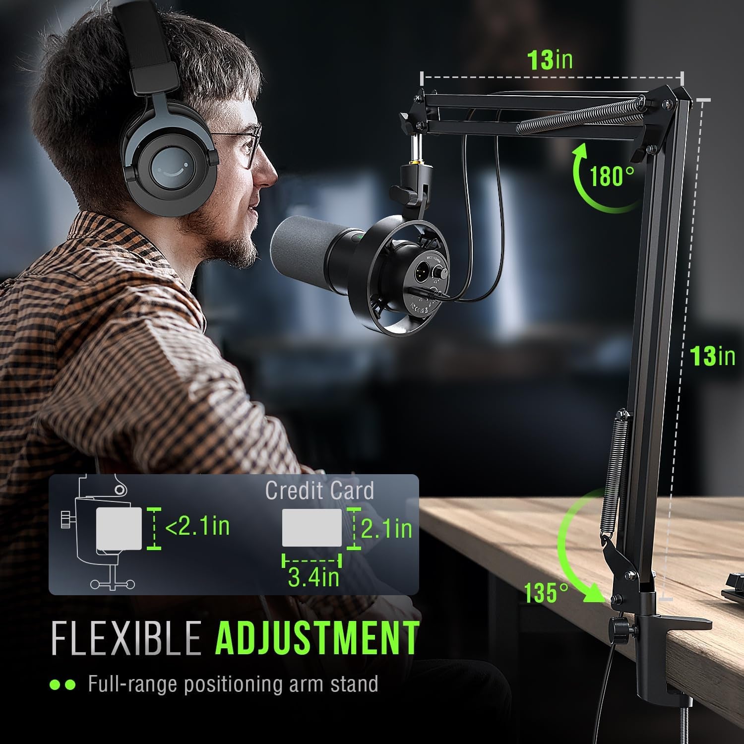 K688 Podcast Microphone Kit, USB/XLR Dynamic Microphone with Boom Arm for PC/XLR Mixer, Gaming Mic with Mute Button, Headphone Jack for Vocal, Voice-Over, Streaming, Music Recording -K688CT