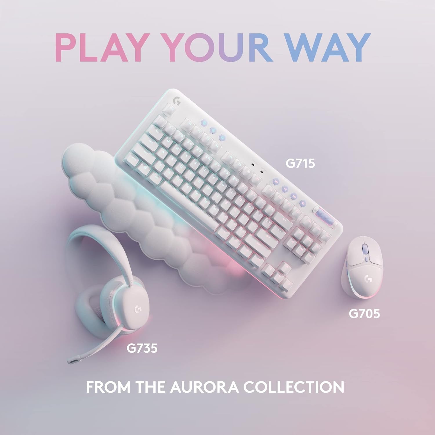 715 Wireless Mechanical Gaming Keyboard with LIGHTSYNC RGB, LIGHTSPEED, Tactile Switches (GX Brown), and Keyboard Palm Rest, Pc/Mac Compatible - White Mist