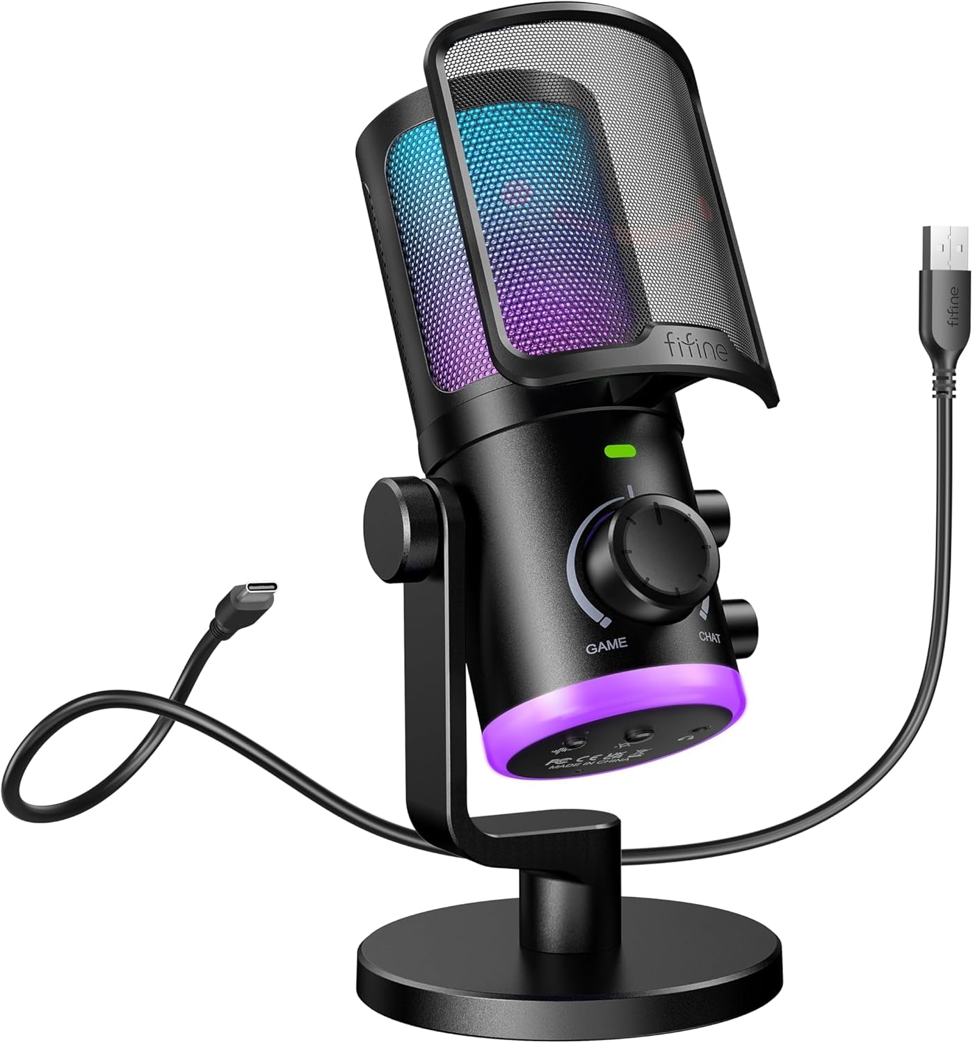 Gaming PC Microphone, USB Streaming Microphone with Game Chat Balance, Computer Condenser Desktop RGB Mic with Mute Button, Noise Cancellation for Podcast/Twitch/Discord-Ampligame AM6