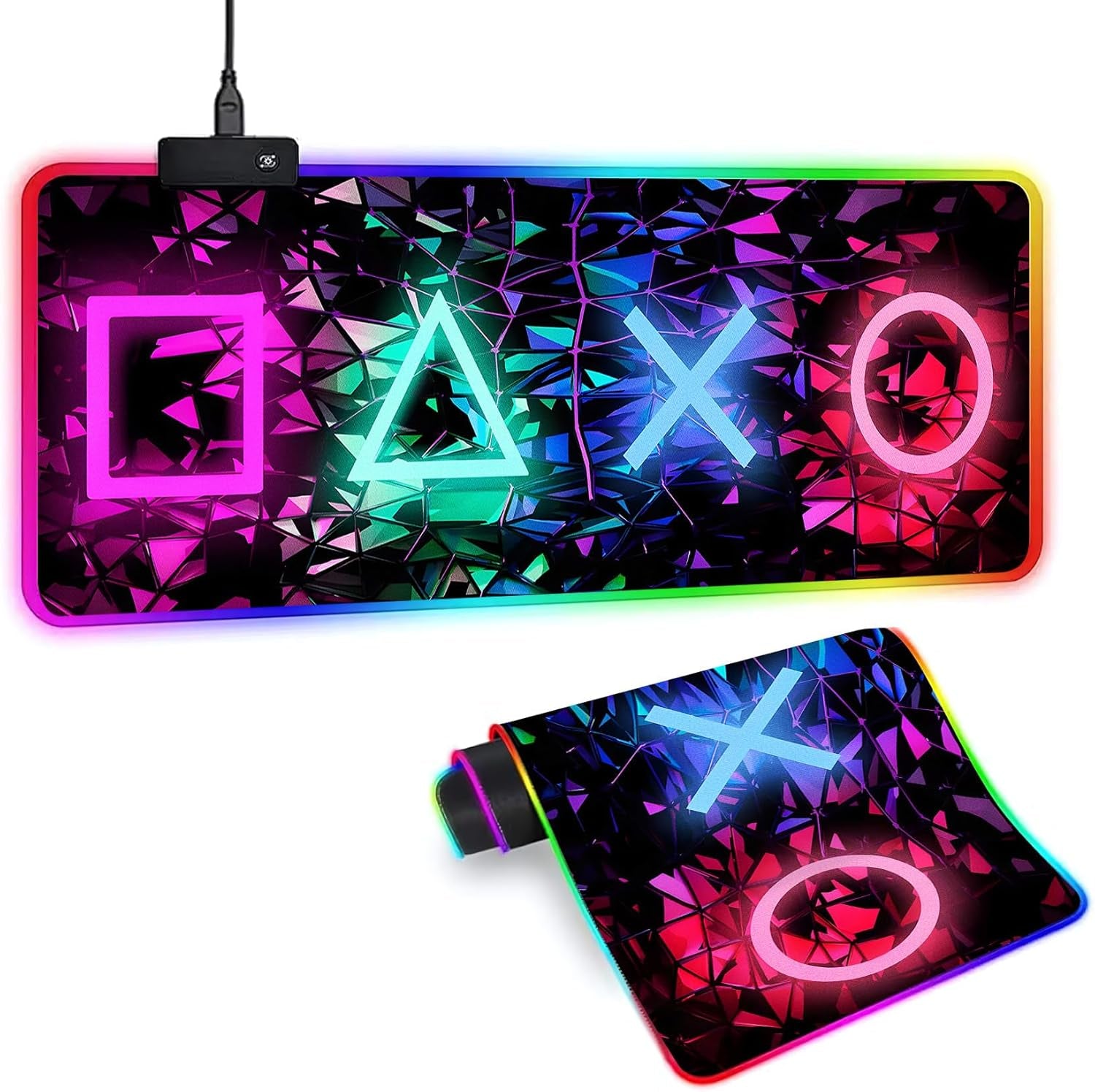 XL RGB Gaming Mouse Pad with 14 Light Modes - Light up Gamer Mouse Pad,31.5 X 11.8In Non-Slip 4 Keys Style Led Large Gamer Mousepad, Black Long Glowing Gaming Accessories for Desk, Waterproof