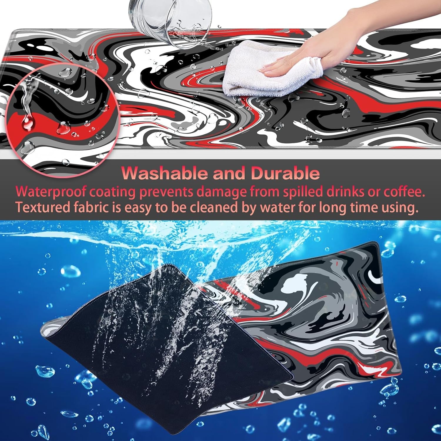 Gaming Mouse Pad, Fluid Pattern Mouse Pad 31.5X11.8Inch Large Extended Computer Mouse Mat Keyboard Full Desk Mousepad for Gaming, Office, Home