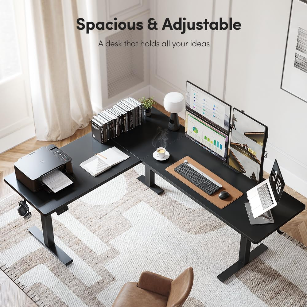 75X63 L Shaped Standing Desk, Electric Height Adjustable L Shaped Desk, Suitable for Home Office, Black