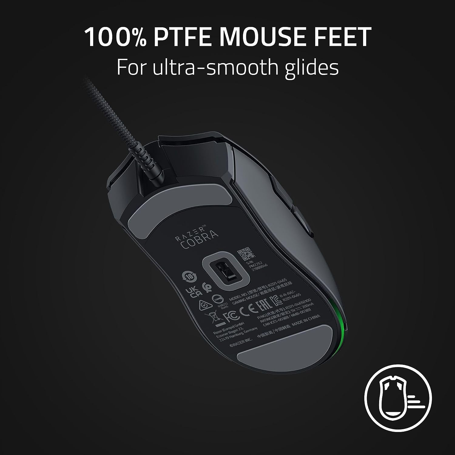 Cobra Gaming Mouse: 58G, Gen-3 Optical Switches, Chroma RGB Lighting, 8500 DPI Sensor, PTFE Feet, Speedflex Cable - Black