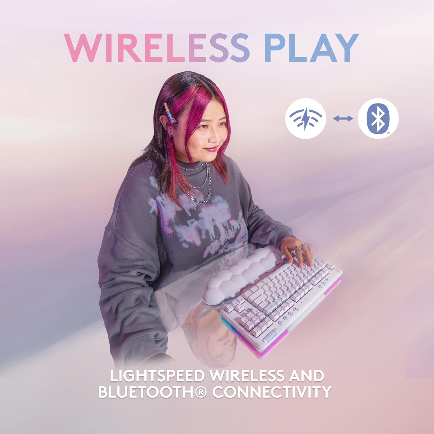 715 Wireless Mechanical Gaming Keyboard with LIGHTSYNC RGB, LIGHTSPEED, Tactile Switches (GX Brown), and Keyboard Palm Rest, Pc/Mac Compatible - White Mist