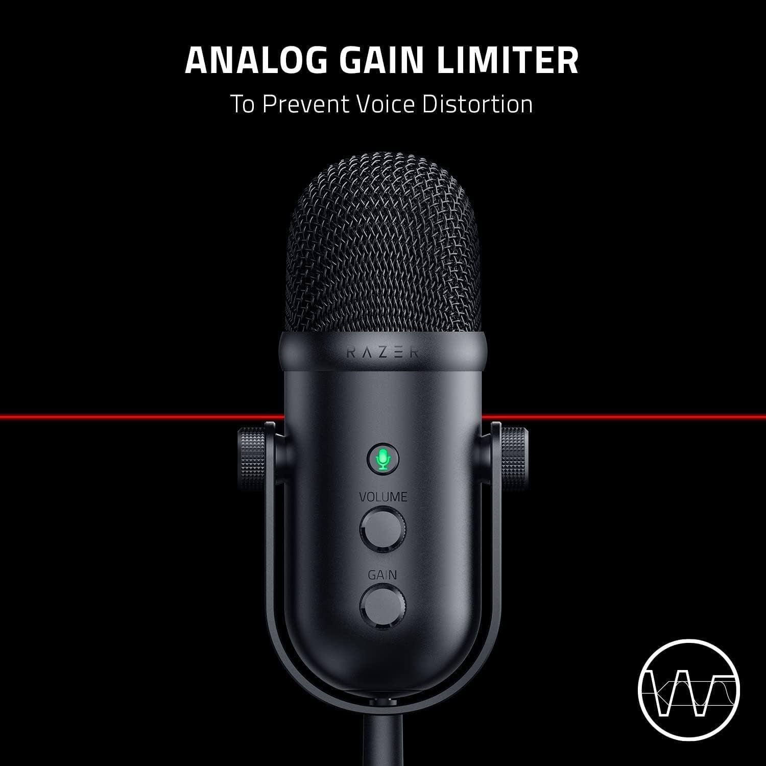 Seiren V2 Pro USB Microphone for Streaming, Gaming, Recording, Podcasting on PC, Twitch, Youtube: High Pass Filter - Mic Monitoring and Gain Control - Built-In Shock Absorber and Mic Windsock