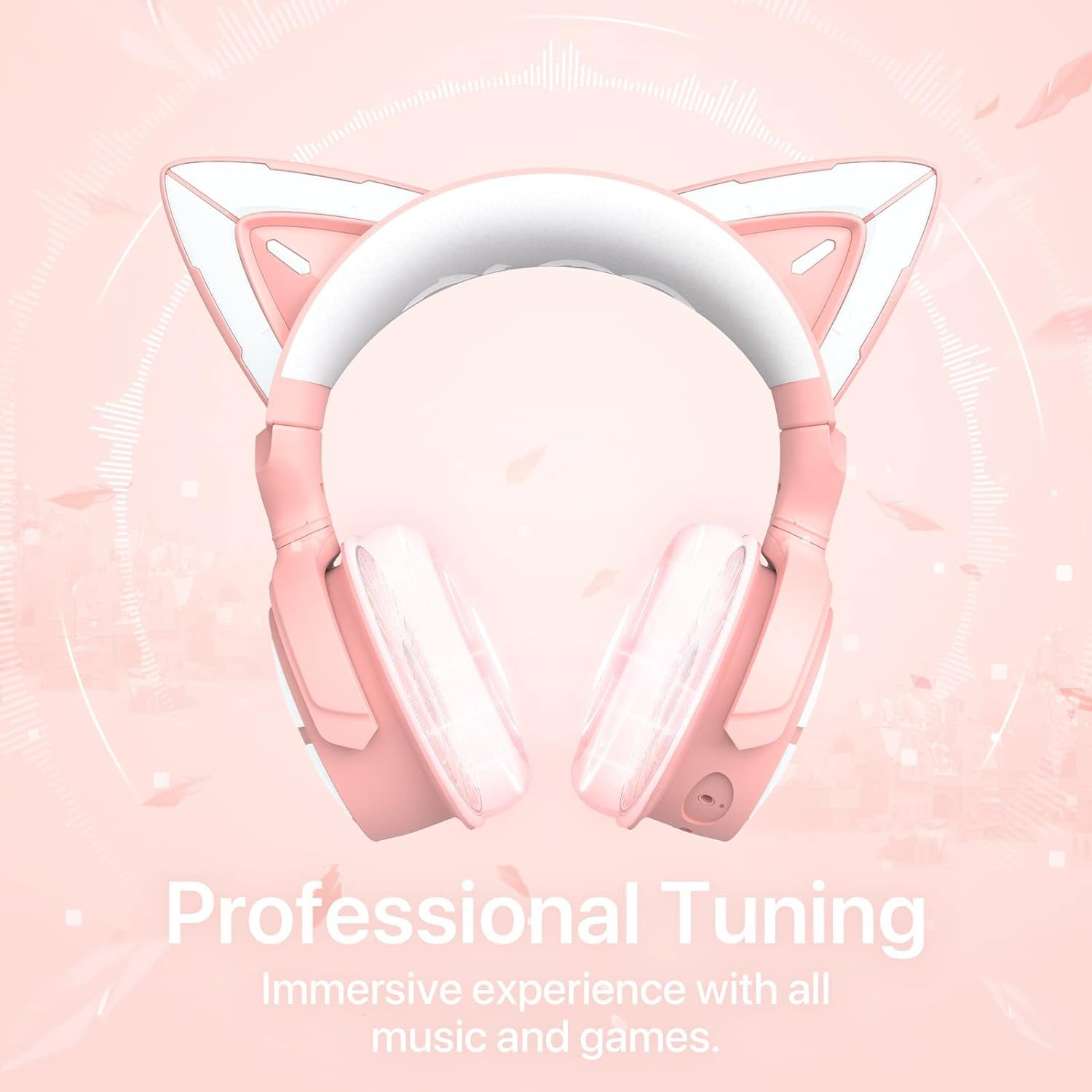 RGB Cat Ear Headphone 4, Upgraded Wireless & Wired Gaming Headset with Attachable HD Microphone -Active Noise Reduction, Dual-Channel Stereo & Customizable Lighting and Effect via APP (Pink)
