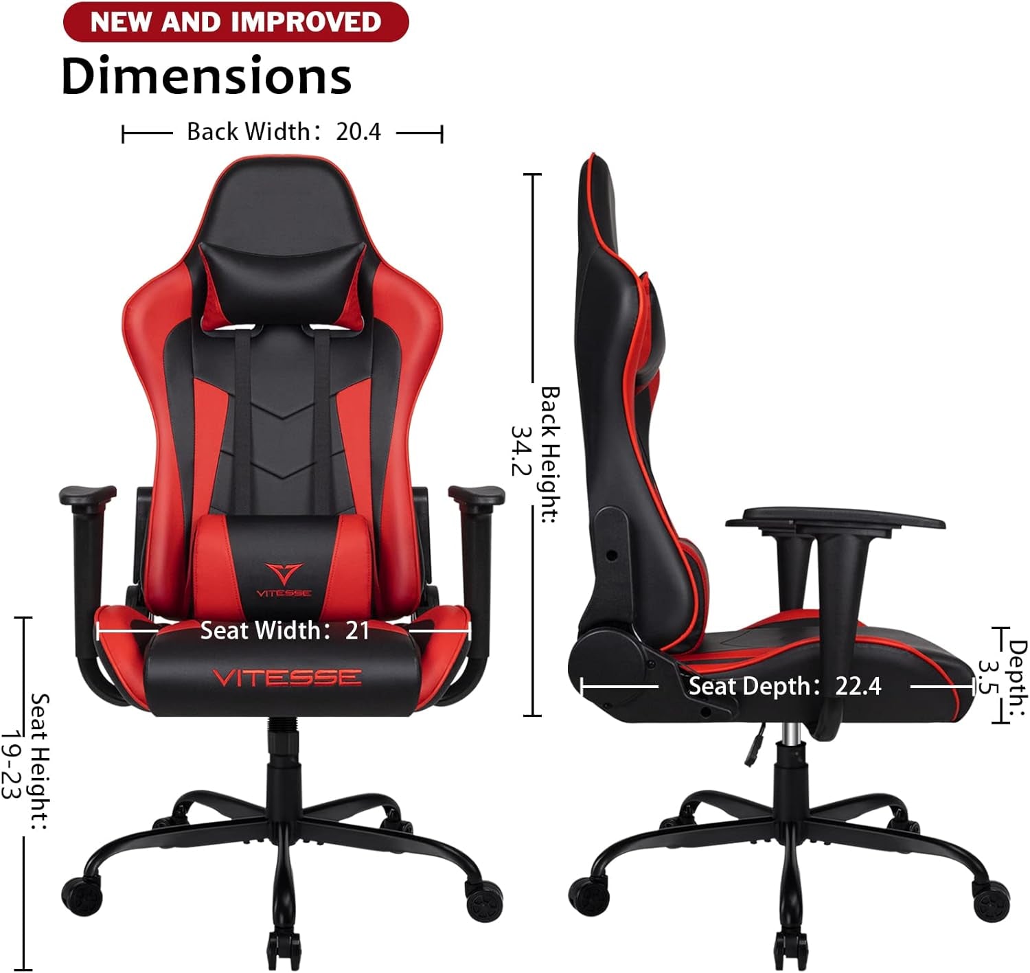 Ergonomic Red Gaming Chair for Adults, 330 Lbs PC Computer Chair, Racing Office Chair, Silla Gamer Height Adjustable Swivel Chair with Lumbar Support and Headrest…