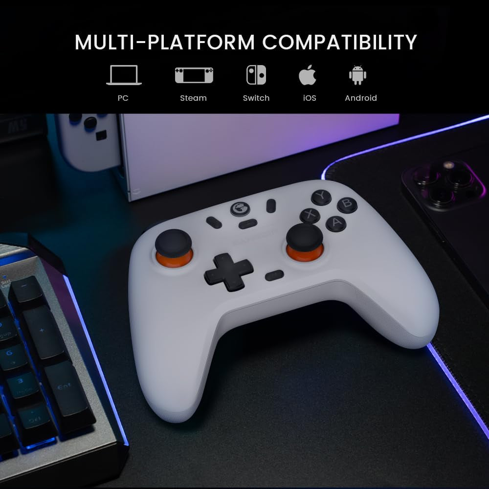 Nova Lite 2.4G Wireless Controller for Windows PC, Iphone, Android, Switch & Steam Deck, Bluetooth Controller Gamepad with Hall Effect Trigger,Turbo,Rumble Vibration(White)