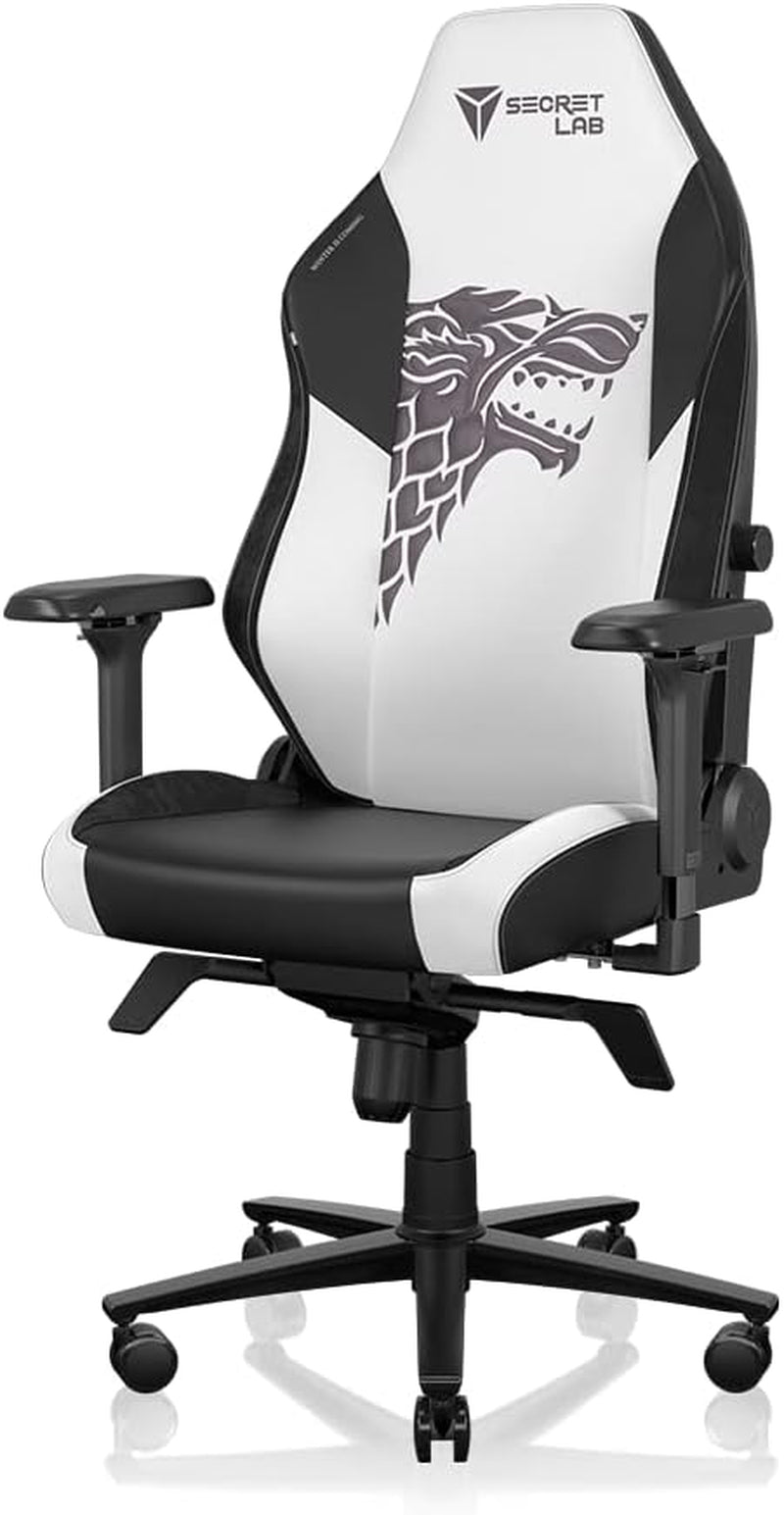Titan Evo House Stark Gaming Chair - Reclining - Ergonomic & Comfortable Computer Chair with 4D Armrests - Magnetic Head Pillow & Lumbar Support - Small - Black/White - Leatherette