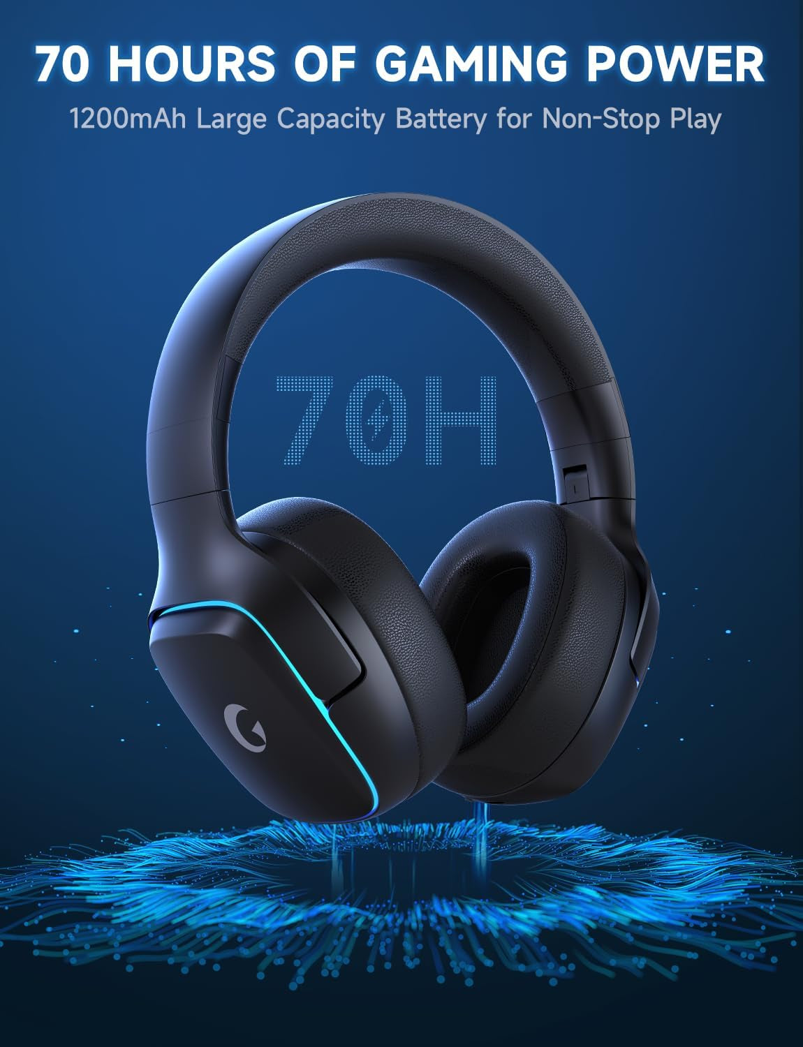 2.4Ghz Wireless Gaming Headsets for PS5, PS4, PC, Switch - Bluetooth 5.3 Gaming Headphones with Noise Canceling Mic, 7.1 Surround Sound, 70H Battery, Blue Lighting - Black