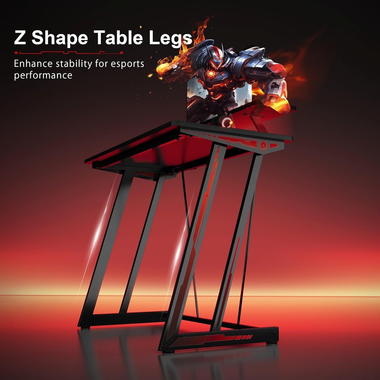 32-Inch Small RGB Gaming Desk with LED Lights & Power Outlets|Compact Gaming Table for PC Setup, Carbon Fiber Surface, Monitor Stand|Space-Saving Computer Desk for Esports & Streaming, Black