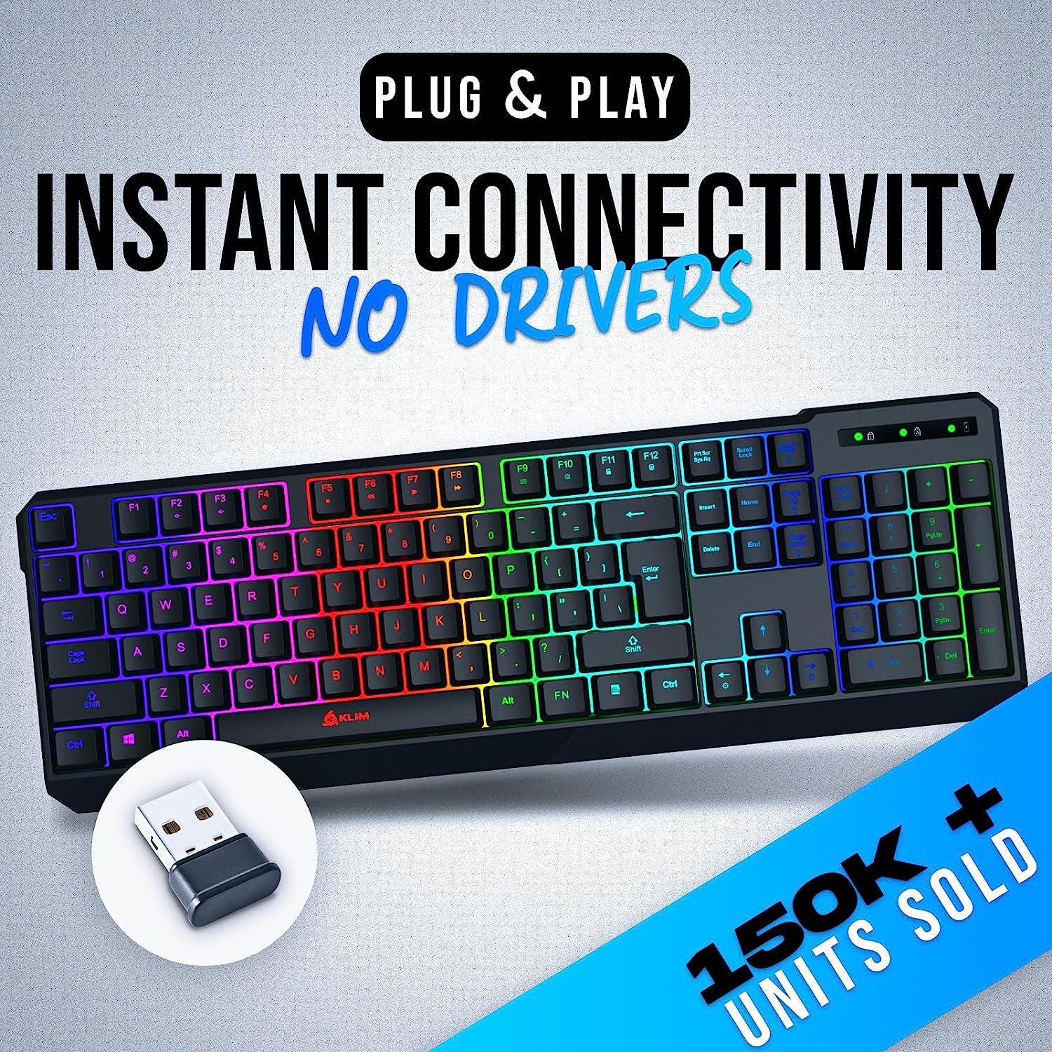 Chroma Wireless Gaming Keyboard RGB New - Long-Lasting Rechargeable Battery - Quick and Quiet Typing - Water Resistant Backlit Wireless Keyboard for PC PS5 PS4 Mac - Black