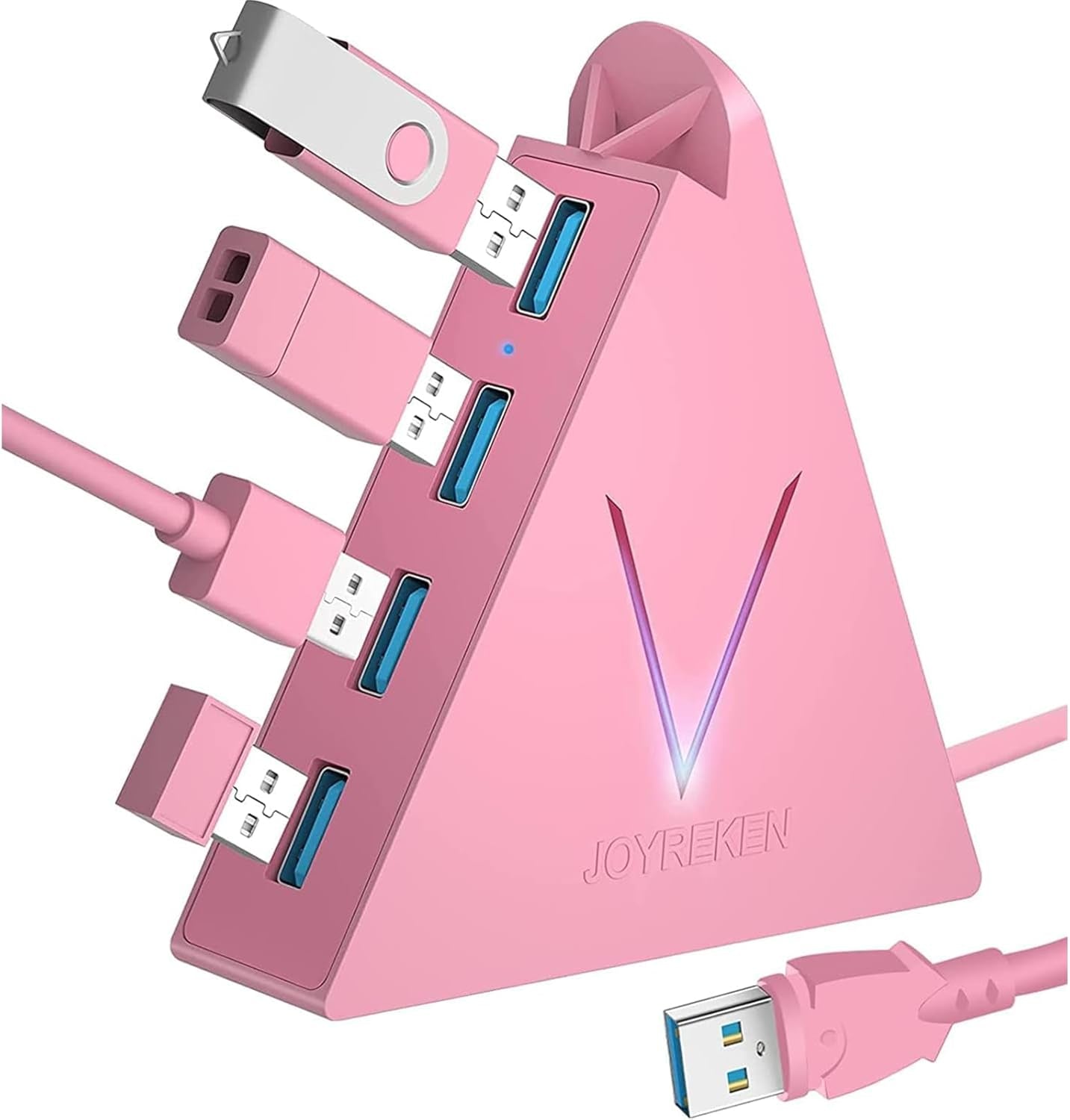 4-Port USB 3.0 Hub, Flyingvhub Vertical Data USB Hub with 2 Ft Extended Cable, for Mac, PC, Xbox One, PS4, PS5, Imac, Surface Pro, XPS, Laptop, Desktop, Flash Drive, Mobile Hdd(Pink)