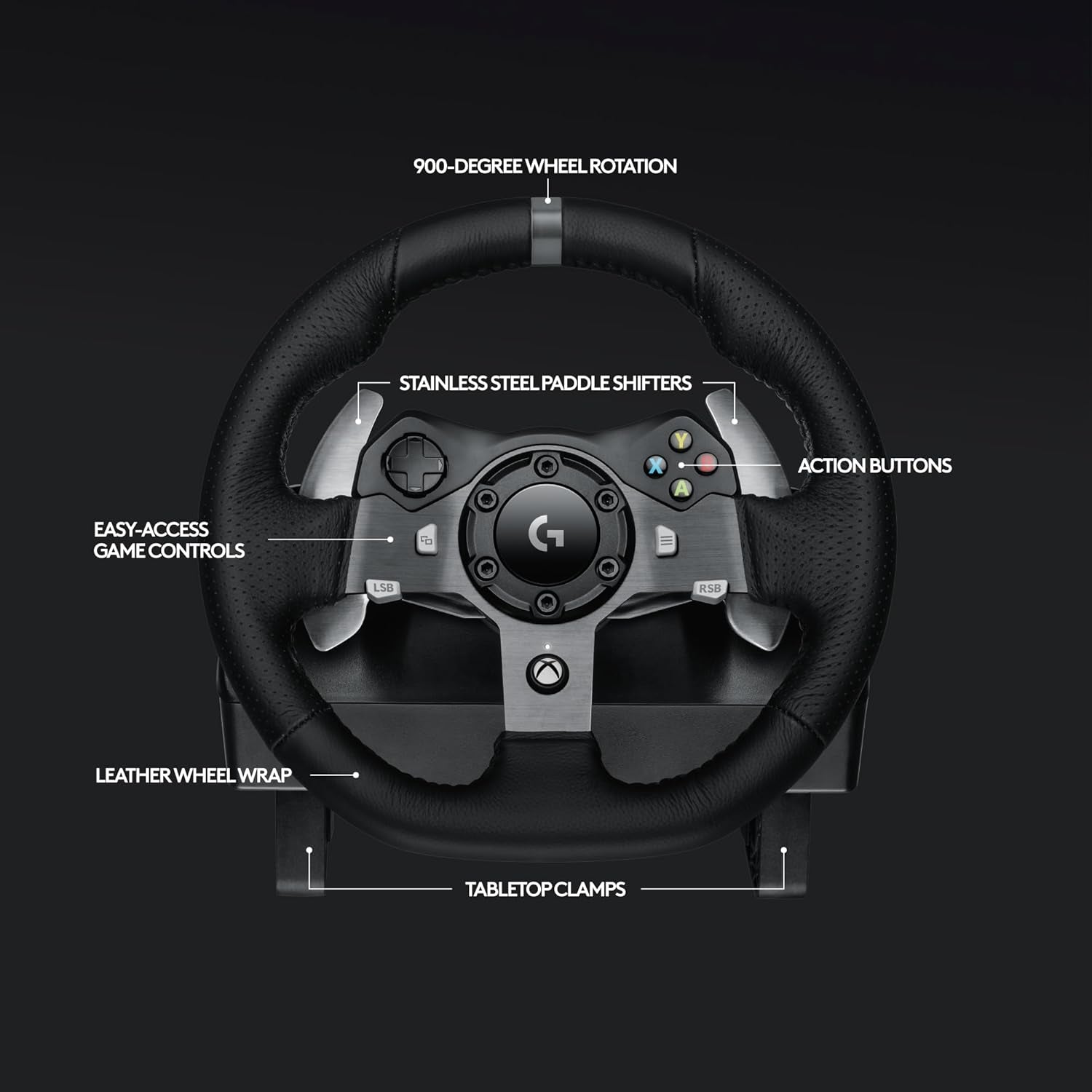G920 Driving Force Racing Wheel and Floor Pedals, Real Force Feedback, Stainless Steel Paddle Shifters, Leather Steering Wheel Cover for Xbox Series X|S, Xbox One, PC, Mac - Black