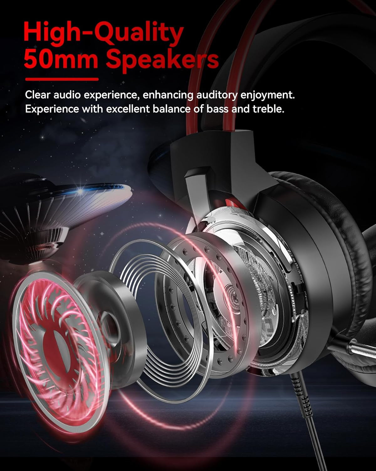 PS5 Gaming Headset - Gaming Headphones with Mic (Noise Cancelling) 50Mm Dynamic Drivers Surround Sound, 3.5Mm Wired Computer Headset, Over-Ear Headphones Comfort for Laptop/Ps4/Ps5/Xbox/Switch