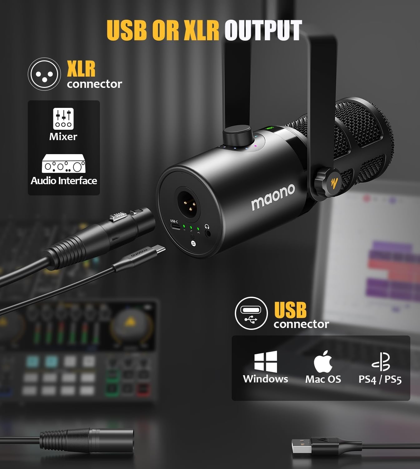 Dynamic Microphone, USB/XLR Podcast PC Microphone with Software, Eq,Tap-To-Mute, Headphone Jack, Gain Knob & Volume Control, Studio Mic for Broadcast, Recording, Streaming & Gaming (PD400X)