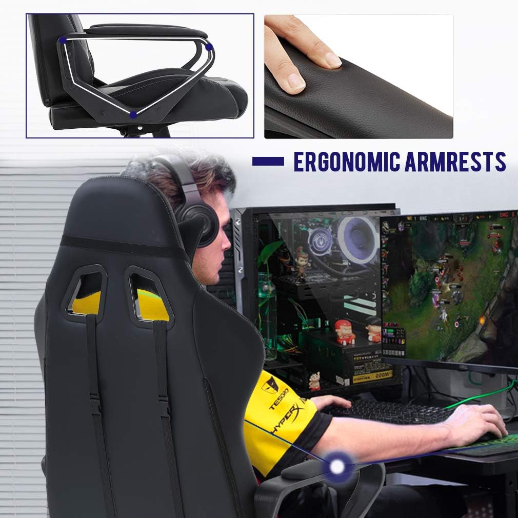 High-Back Gaming Chair PC Office Chair Computer Racing Chair PU Desk Task Chair Ergonomic Executive Swivel Rolling Chair with Lumbar Support for Back Pain Women, Men,White
