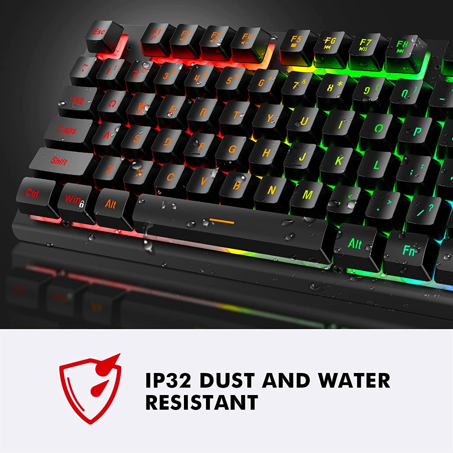 K10 Wired Gaming Keyboard, LED Backlit, Spill-Resistant Design, Multimedia Keys, Quiet Silent USB Membrane Keyboard for Desktop, Computer, PC (Black)