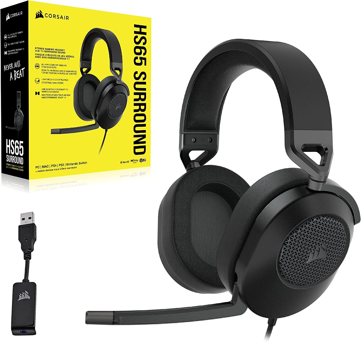 HS65 SURROUND Multiplatform Wired Gaming Headset – Dolby Atmos – Sonarworks Soundid – Icue Compatible – PC, Mac, PS5, PS4, Xbox, Nintendo Switch, Mobile – Carbon