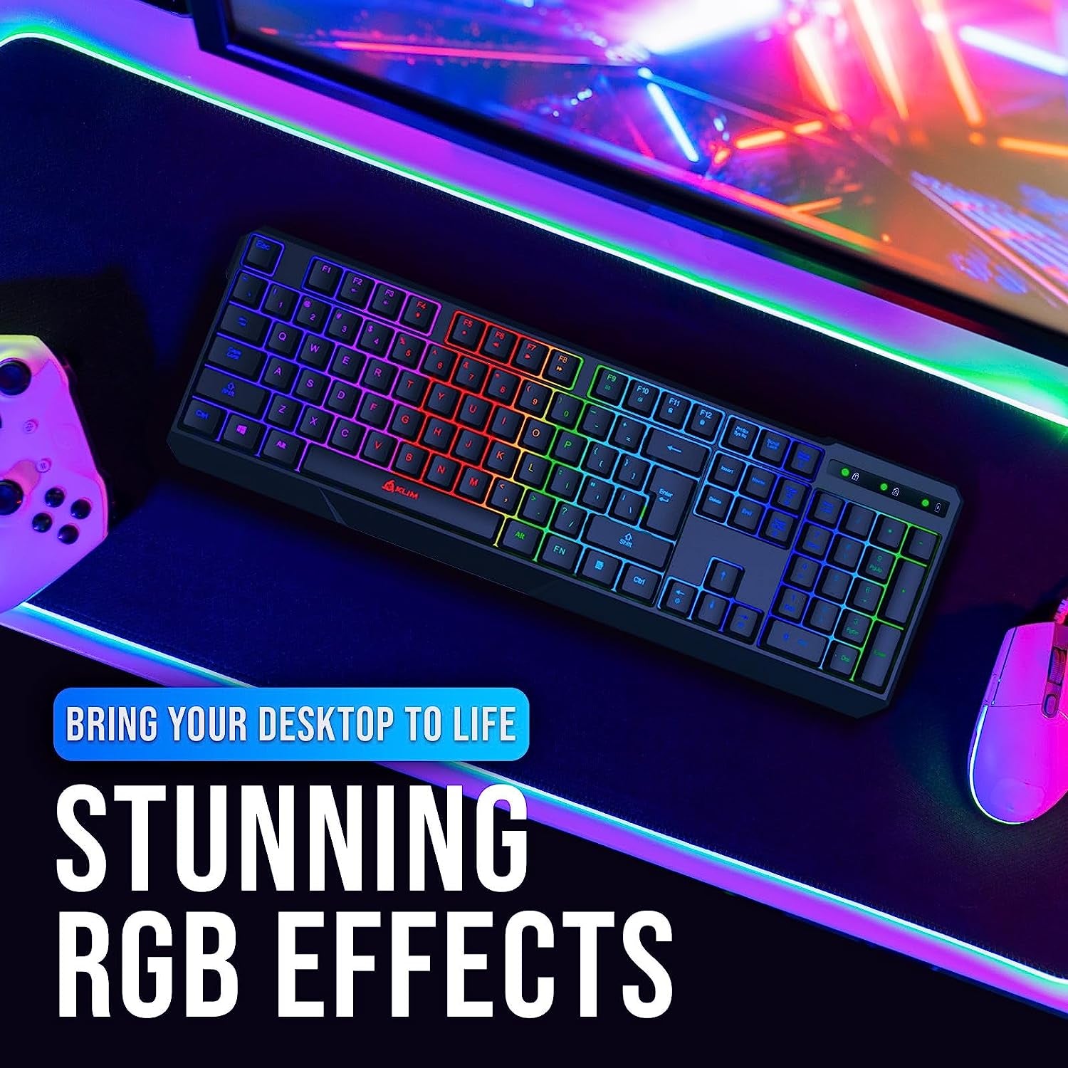 Chroma Wireless Gaming Keyboard RGB New - Long-Lasting Rechargeable Battery - Quick and Quiet Typing - Water Resistant Backlit Wireless Keyboard for PC PS5 PS4 Mac - Black