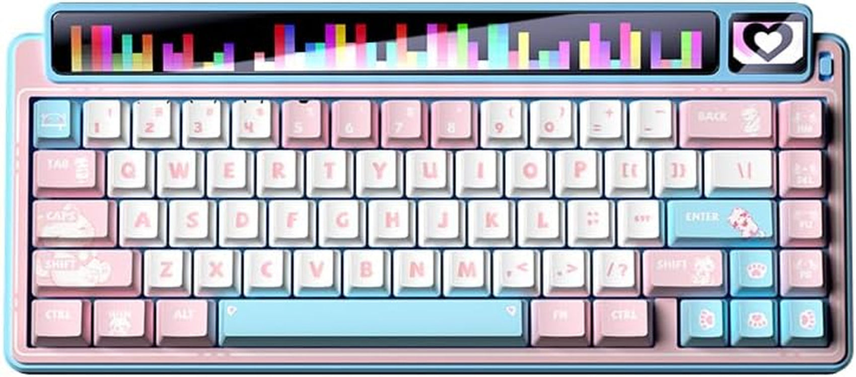 X Aula AMG65 Mechanical Gaming Keyboard W/Dual Screen, 65% Wireless Small Custom Keyboard Rgb,Bluetooth/2.4G/Wired, Rapid Trigger, Hot Swappable for Windows Laptop PC Mac - Pink/Blue