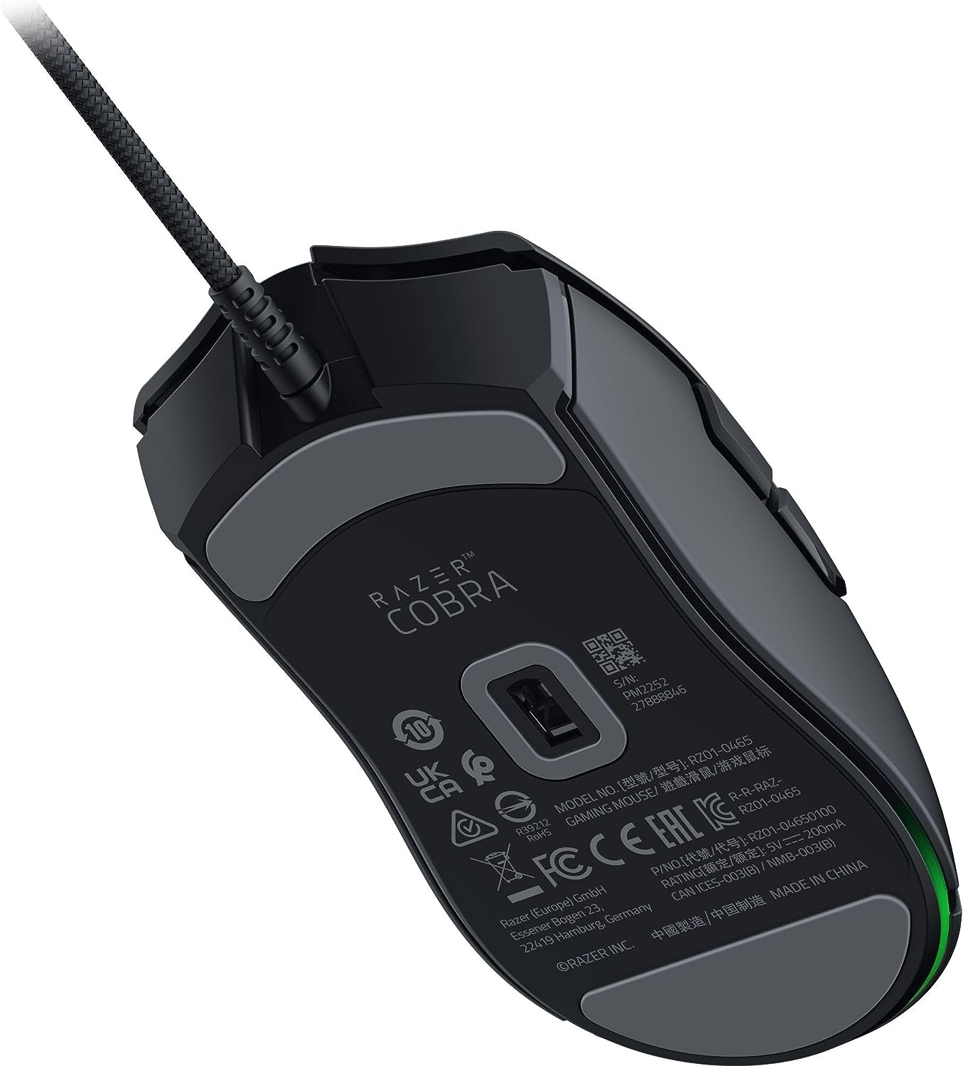 Cobra Gaming Mouse: 58G, Gen-3 Optical Switches, Chroma RGB Lighting, 8500 DPI Sensor, PTFE Feet, Speedflex Cable - Black