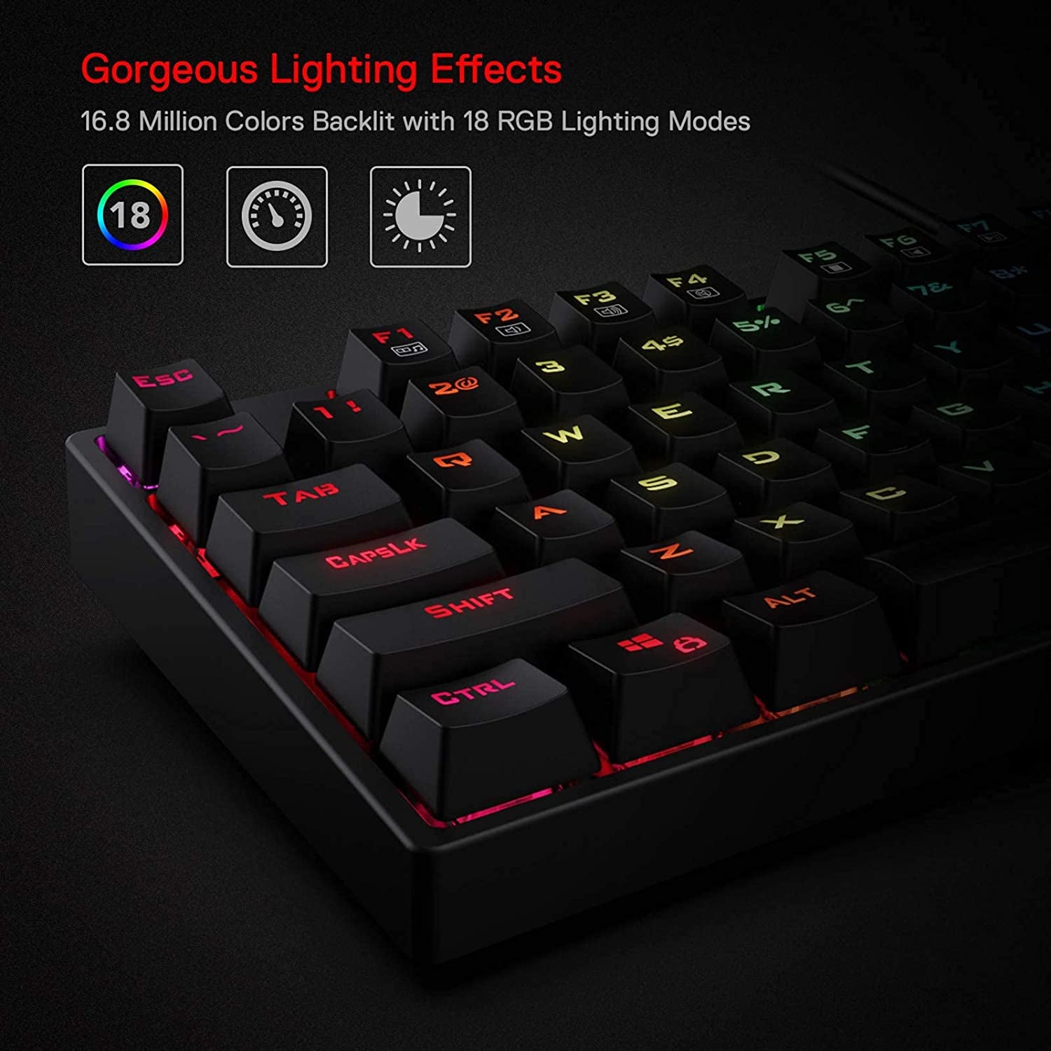 K582 RGB Mechanical Gaming Keyboard, 100% 104 Keys Standard Layout Gaming Keyboard with Double-Shot ABS Keycaps, Dynamic 16.8M RGB Backlit & Linear Red Switch, Redefine Software Supported
