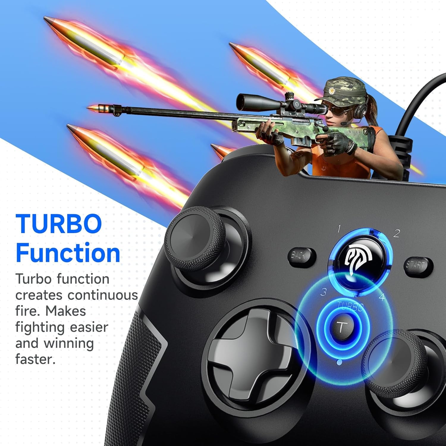 Wired Gaming Controller,Pc Game Controller Joystick with Dual-Vibration Turbo and Trigger Buttons for Windows PC/ PS3/ Android TV Box/Tesla(Black)