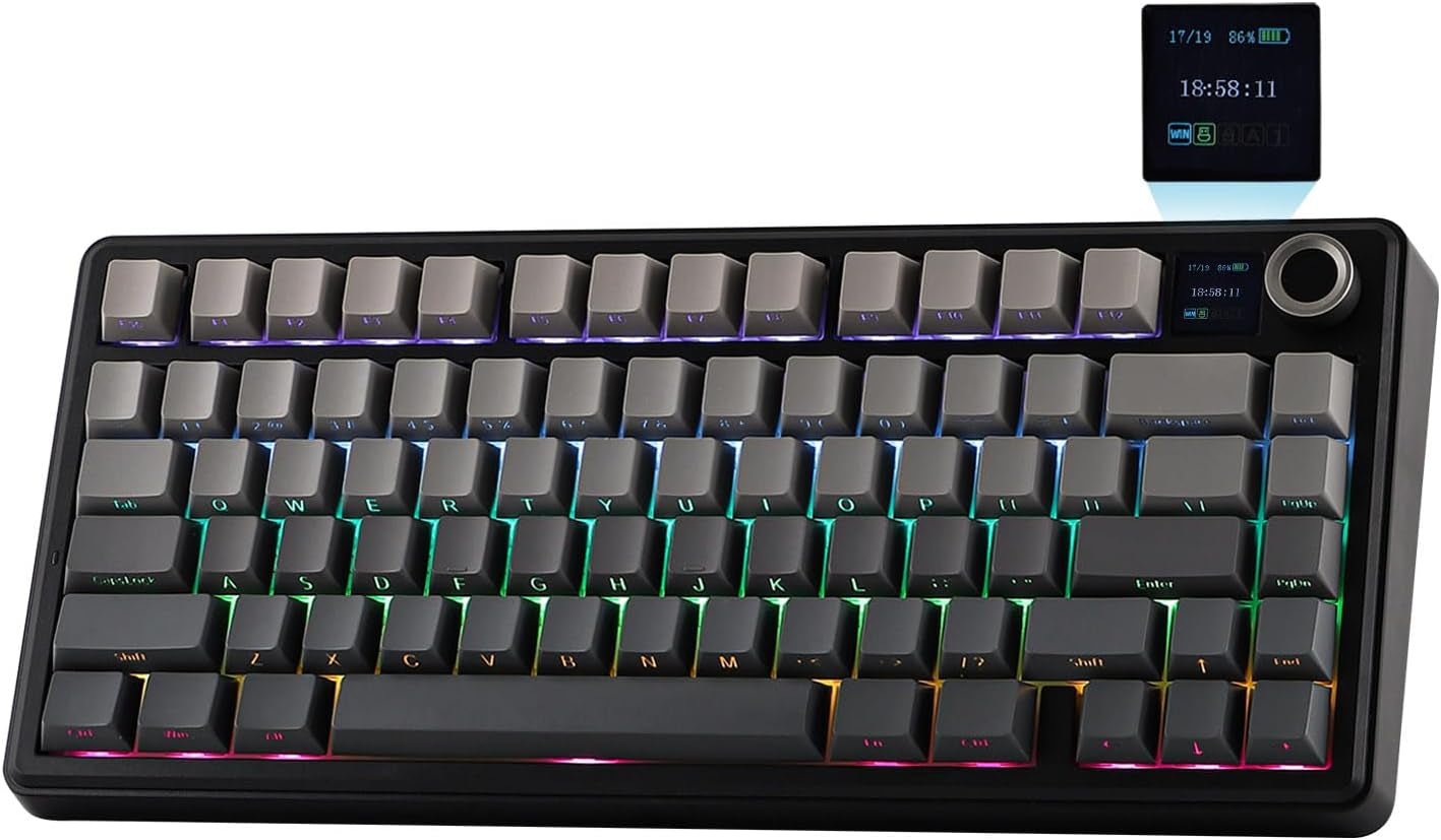 X Aula F75 MAX Wireless Mechanical Keyboard with TFT Screen and Knob, Gasket Gaming Keyboard in 75% Layout, Hot Swappable, RGB Backlight, for Pc/Mac/Linux (Black Gradient)