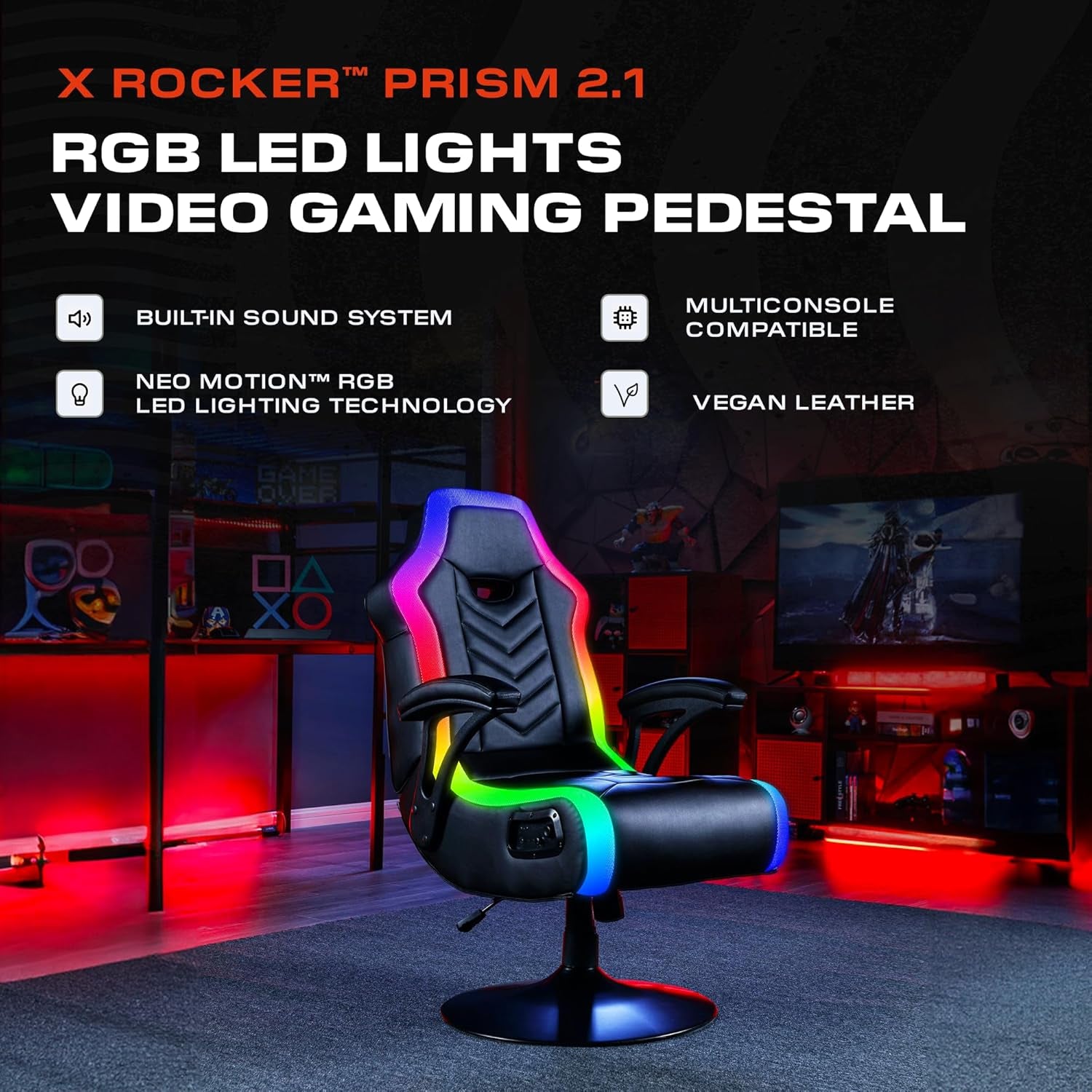 PC Computer Gaming Desk Chair, Built-In Audio, College Dorm Essentials for Guys and Girls, Gamers, Bedroom, Dorm Room Essentials, Foldable