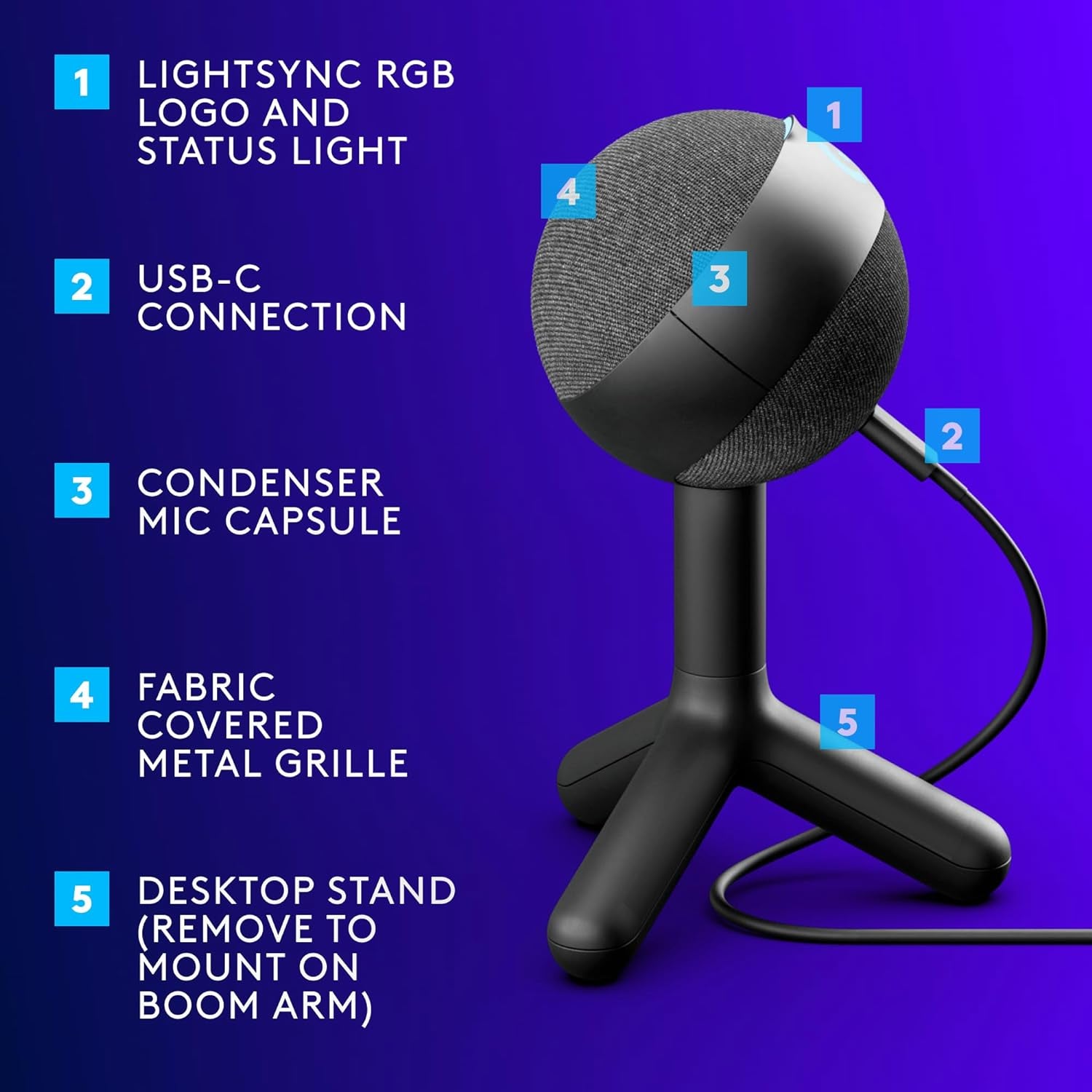 Yeti Orb Condenser RGB Gaming Mic with LIGHTSYNC, USB Mic for Streaming, Cardioid for Pc/Mac - Black