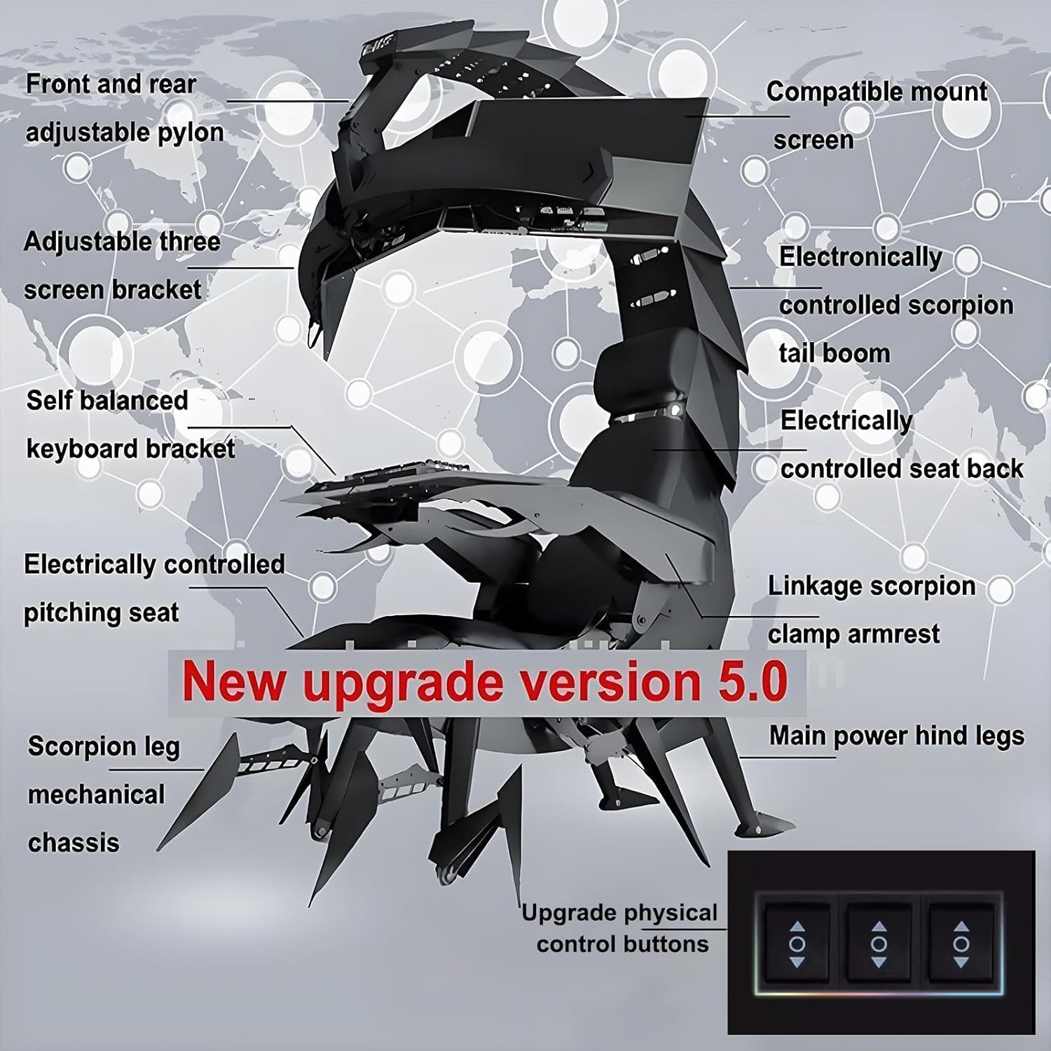 Scorpion Gaming Cockpit, Ergonomic Office Chair - Imitation Space Capsule Design, for Office, Game, Watch Video (Black)