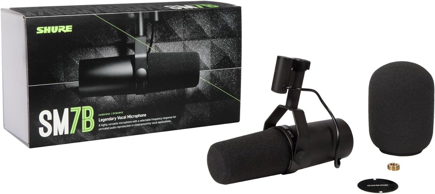 SM7B Microphone - Vocal Dynamic Studio Mic for Broadcast, Podcast, Recording, Gaming & Streaming, XLR, Rugged Construction, Detachable Windscreen, Smooth Sound, Warm Vocals, Wide-Range Frequency