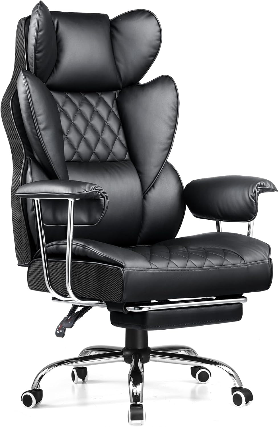 Big and Tall Office Chair, High Back Leather Gaming Chair with Footrest, Executive Ergonomic Office Chair with Pocket Spring Lumbar Support and with Outward Fixed Soft Armrests
