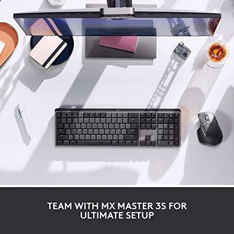 MX Mechanical Wireless Illuminated Performance Keyboard, Tactile Quiet Switches, Backlit Keys, Bluetooth, USB-C, Macos, Windows, Linux, Ios, Android, Metal, ‎Graphite