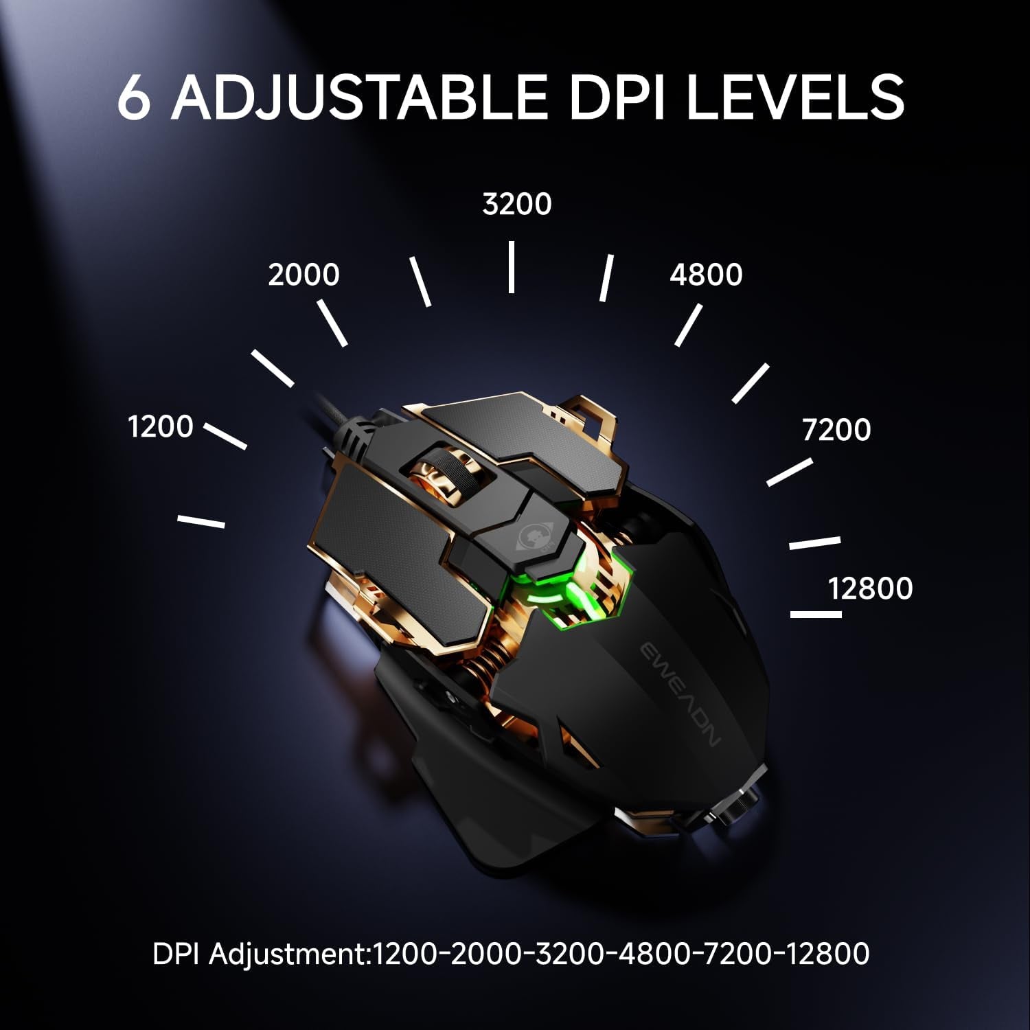 G5 Wired Gaming Mouse, Ergonomic RGB Computer Mouse, 12800 Adjustable DPI, 9 Programmable Macro Buttons with Rapid Fire Key Compatible for Pc/Laptop/Windows- Black&Gold