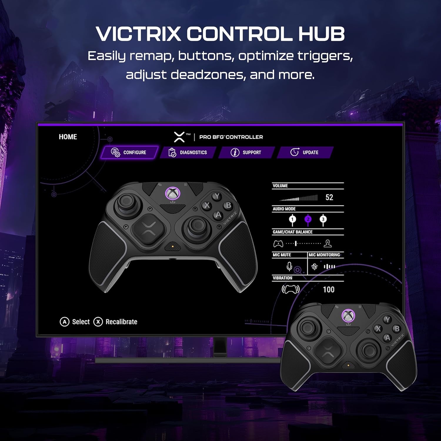 Victrix Pro BFG Reloaded Wireless Gaming Controller Licensed for Xbox Series X|S, Xbox One & PC, Bluetooth, Fightpad Module, Hall-Effect Sticks/Triggers, Customizable Controls - Black