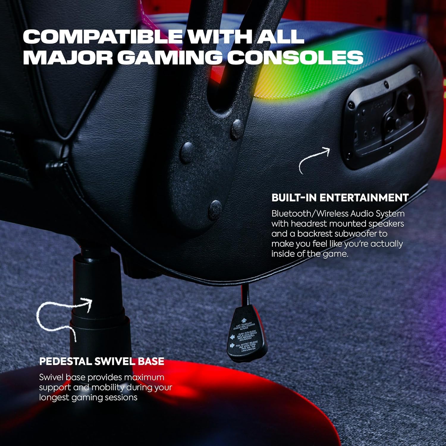 PC Computer Gaming Desk Chair, Built-In Audio, College Dorm Essentials for Guys and Girls, Gamers, Bedroom, Dorm Room Essentials, Foldable