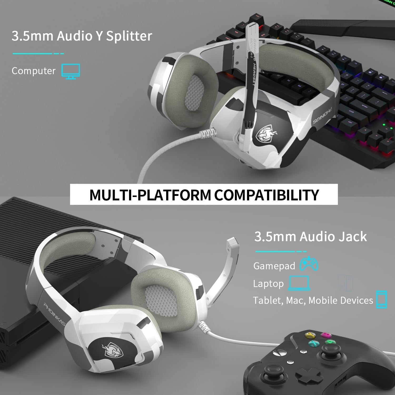 Gaming Headset for PS4, Xbox One, PC, Laptop, Mac, Nintendo Switch, 3.5MM PS4 Stereo Headset over Ear Headphones with Noise-Cancelling Mic, Bass Surround - Camo
