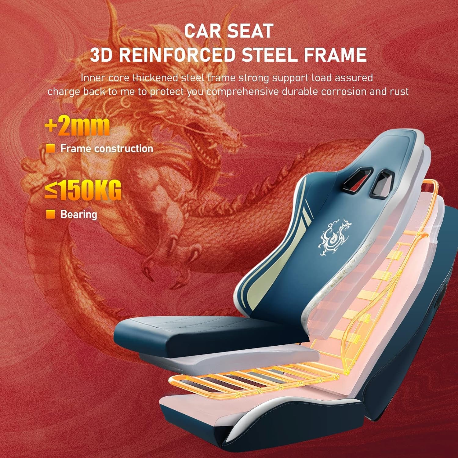 Gaming Chair with Bluetooth Speakers and Footrest, Dragon Series Video Game Chair ，Heavy Duty, Ergonomic, Esports Computer Office Chair Blue (Royal Blue)