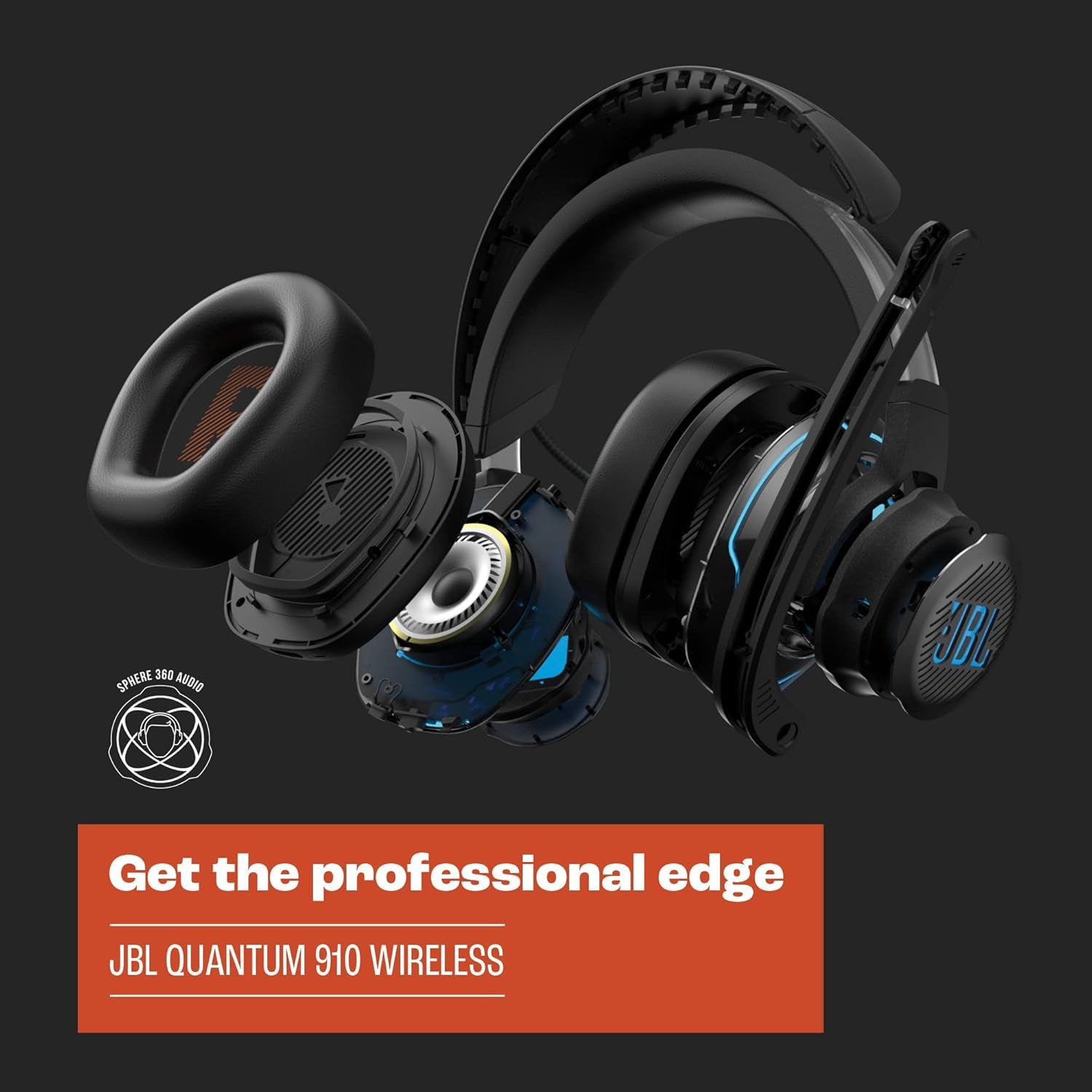Quantum 910 - Wireless Over-Ear Performance Gaming Headset with Head Tracking-Enhanced, Active Noise Cancelling and Bluetooth, Quantumspatial 360, Low Latency Wireless System (Black)