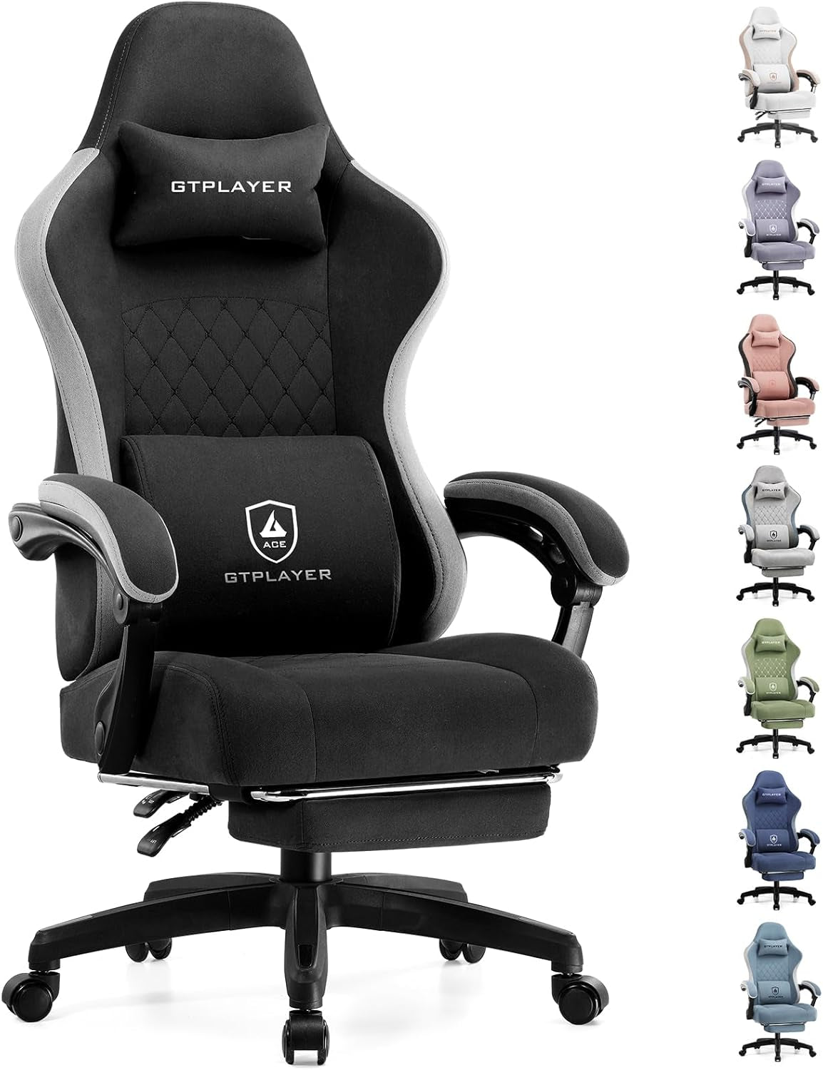 Gaming Chair, Computer Office Chair with Pocket Spring Cushion, Linkage Armrests and Footrest, High Back Ergonomic Computer Chair with Lumbar Support Task Chair with Footrest(Black)