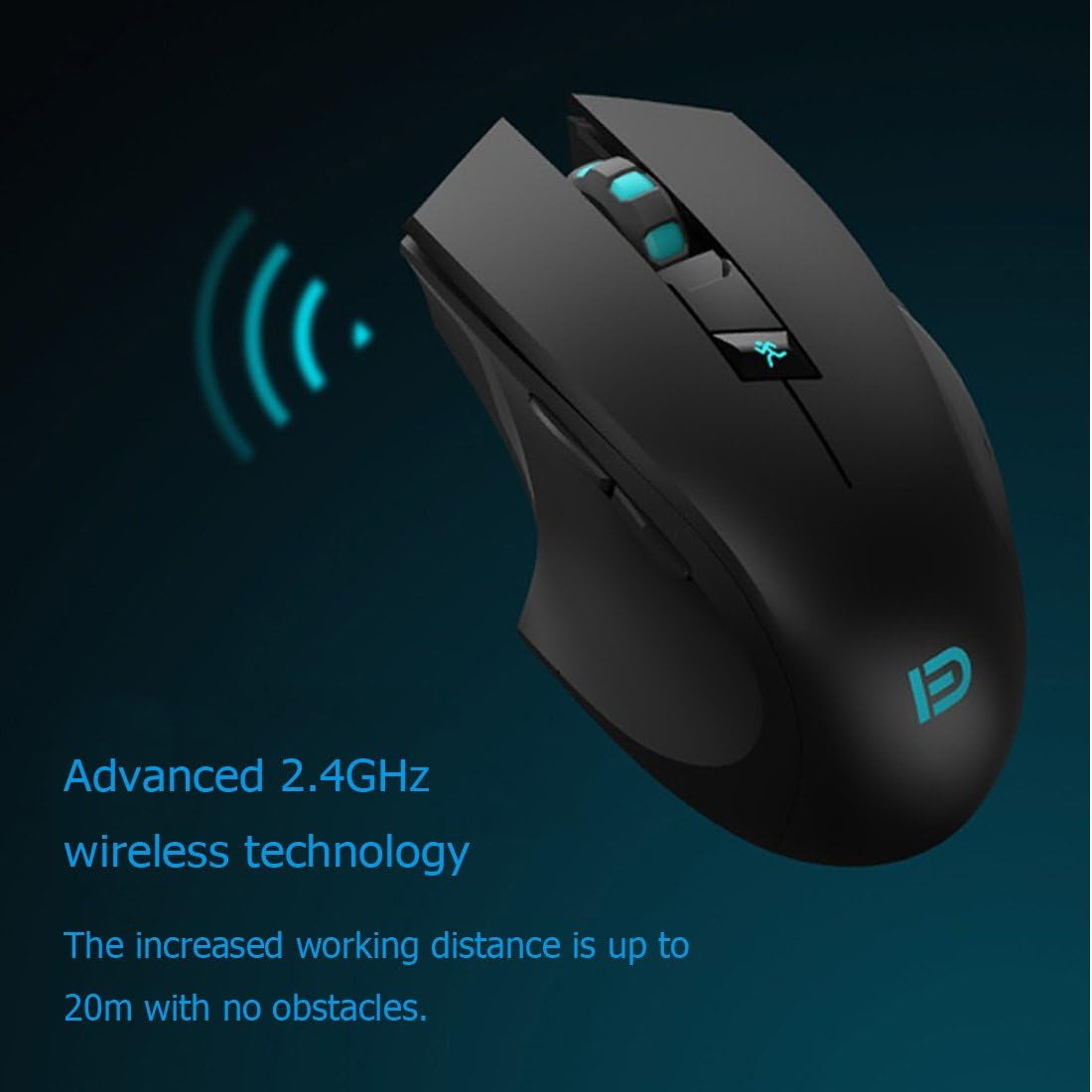 Noiseless Wireless Mouse,Forter I720 Ergonomic Silent Mouse for Gaming and General Use - 2 Side Buttons/2400Dpi - Black